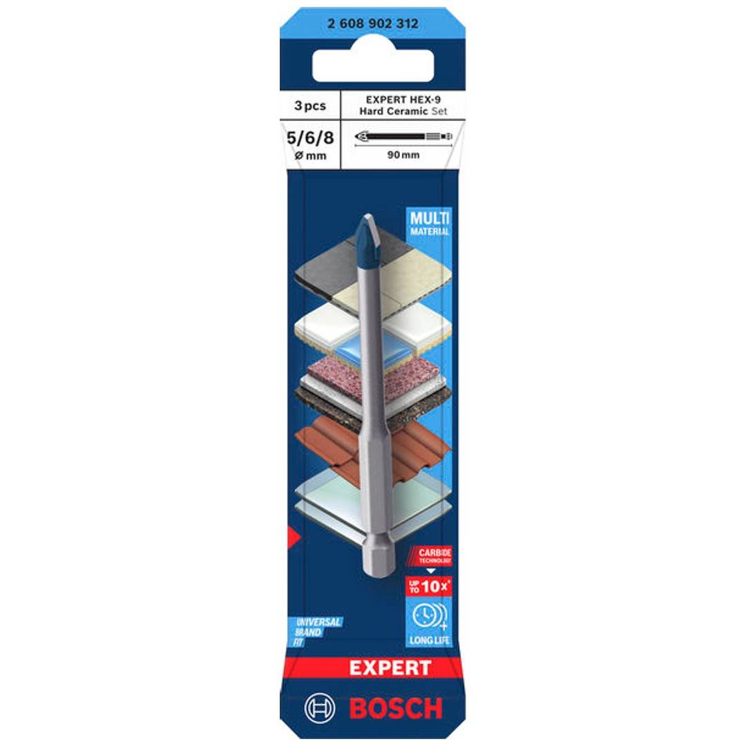Fliesenbohrer EXPERT HEX-9 Hard Ceramic Set 3-tlg. 2608902312 Ø 5 / 6 / 8 mm Nutzlänge k. A. mm Gesamtlänge 90 mm