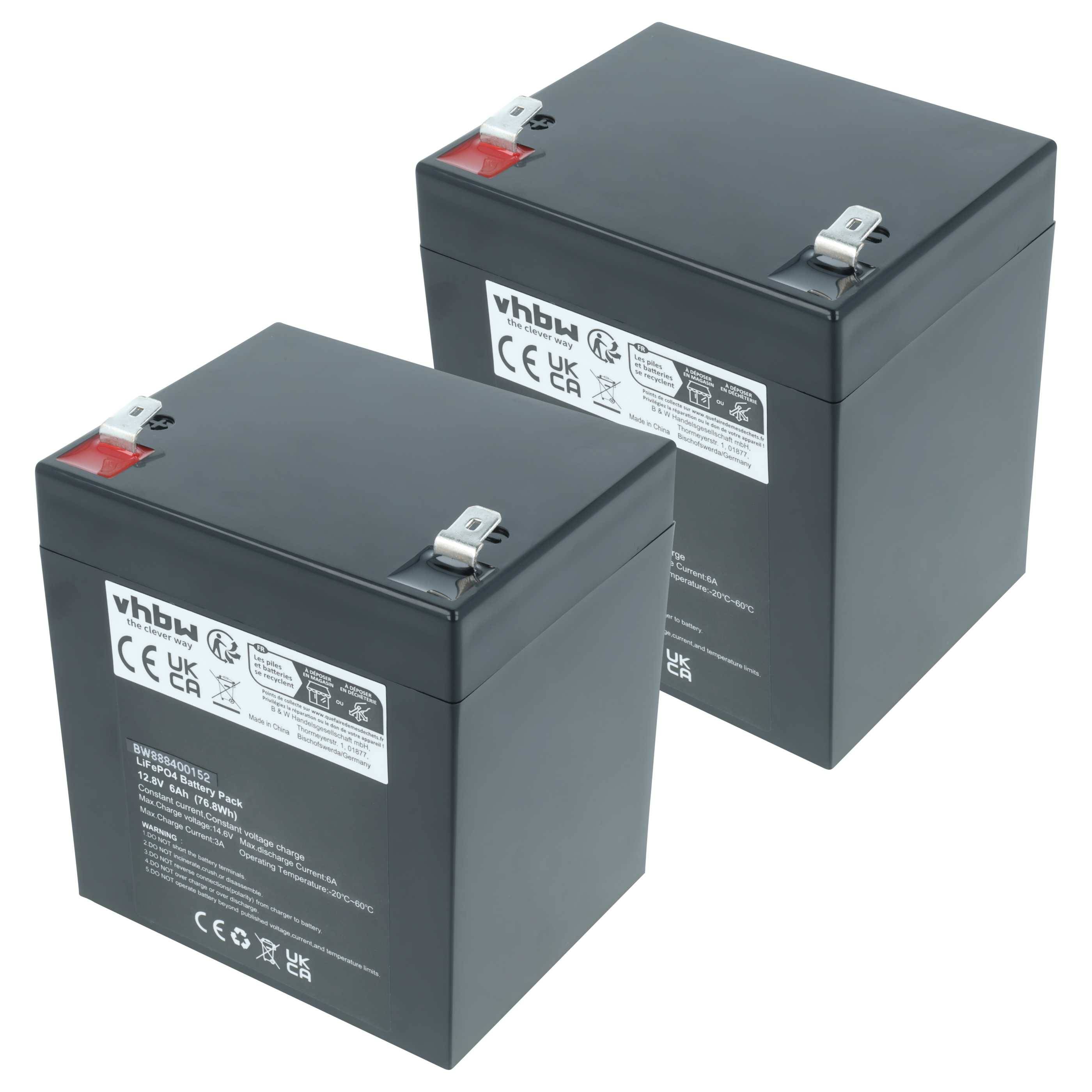 vhbw 2x Akku für Lautsprecher Boxen Speaker (6 Ah, 12,8 V, LiFePO4)
