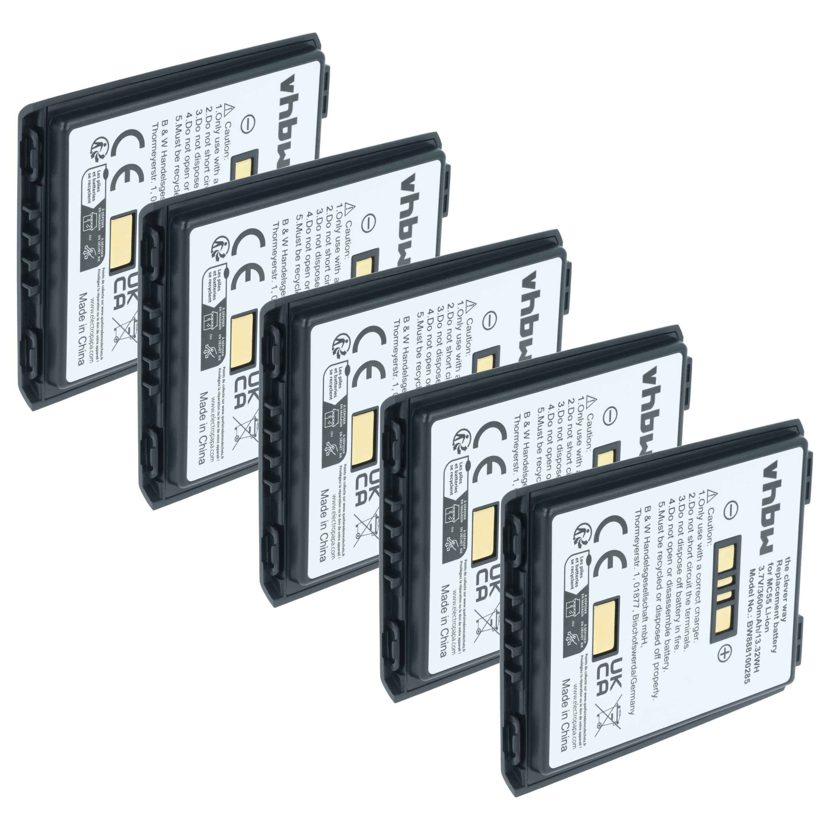 vhbw 5x Akku kompatibel mit Symbol MC55, MC65, MC56, MC659, MC5590, MC5574, MC55A0, MC55A Mobilcomputer PDA Scanner