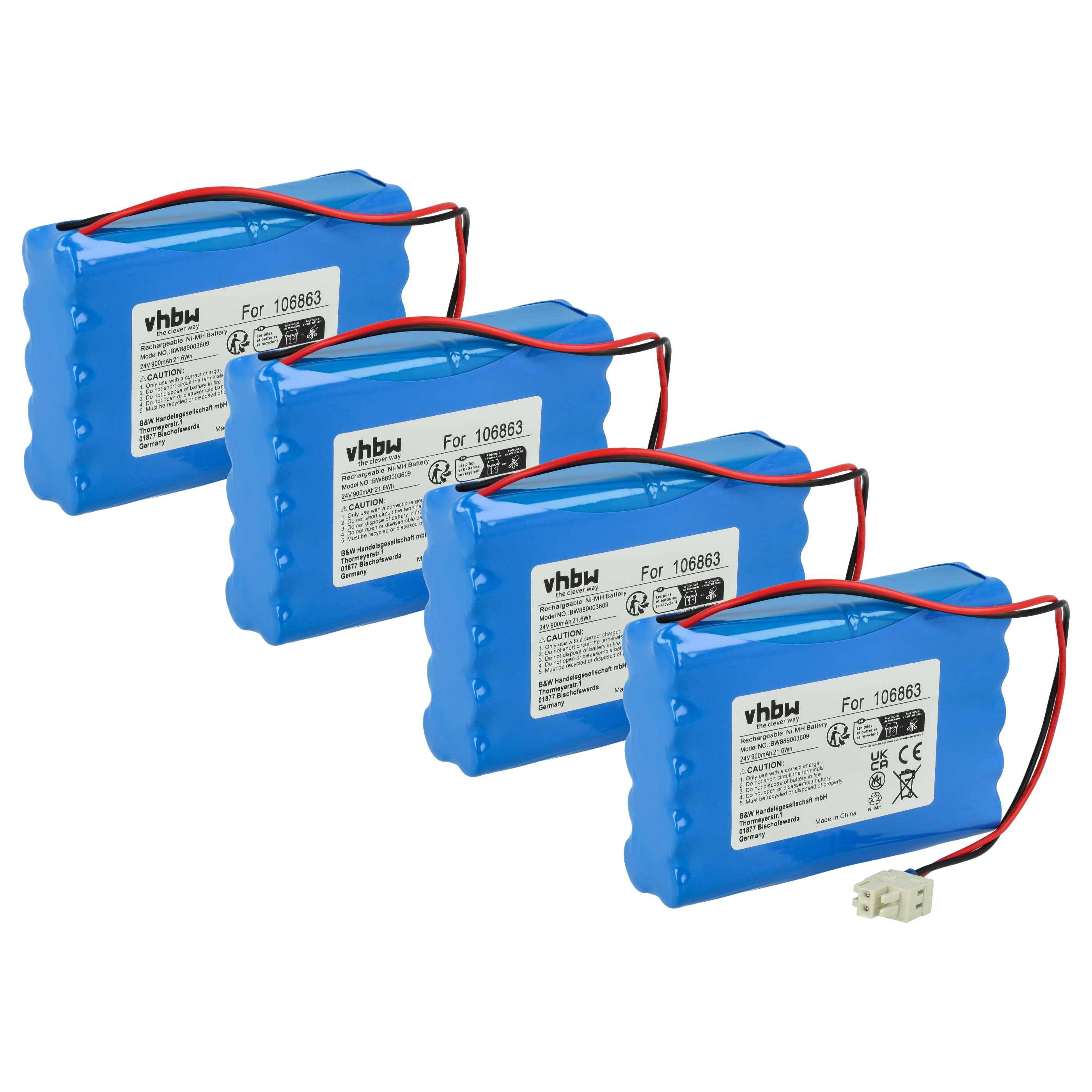 vhbw 4x Akku kompatibel mit Geze Econo Drive EL, Slimdrive, Ecdrive u. Powerdrive Sliding elektrische Schiebetür (0,9 Ah