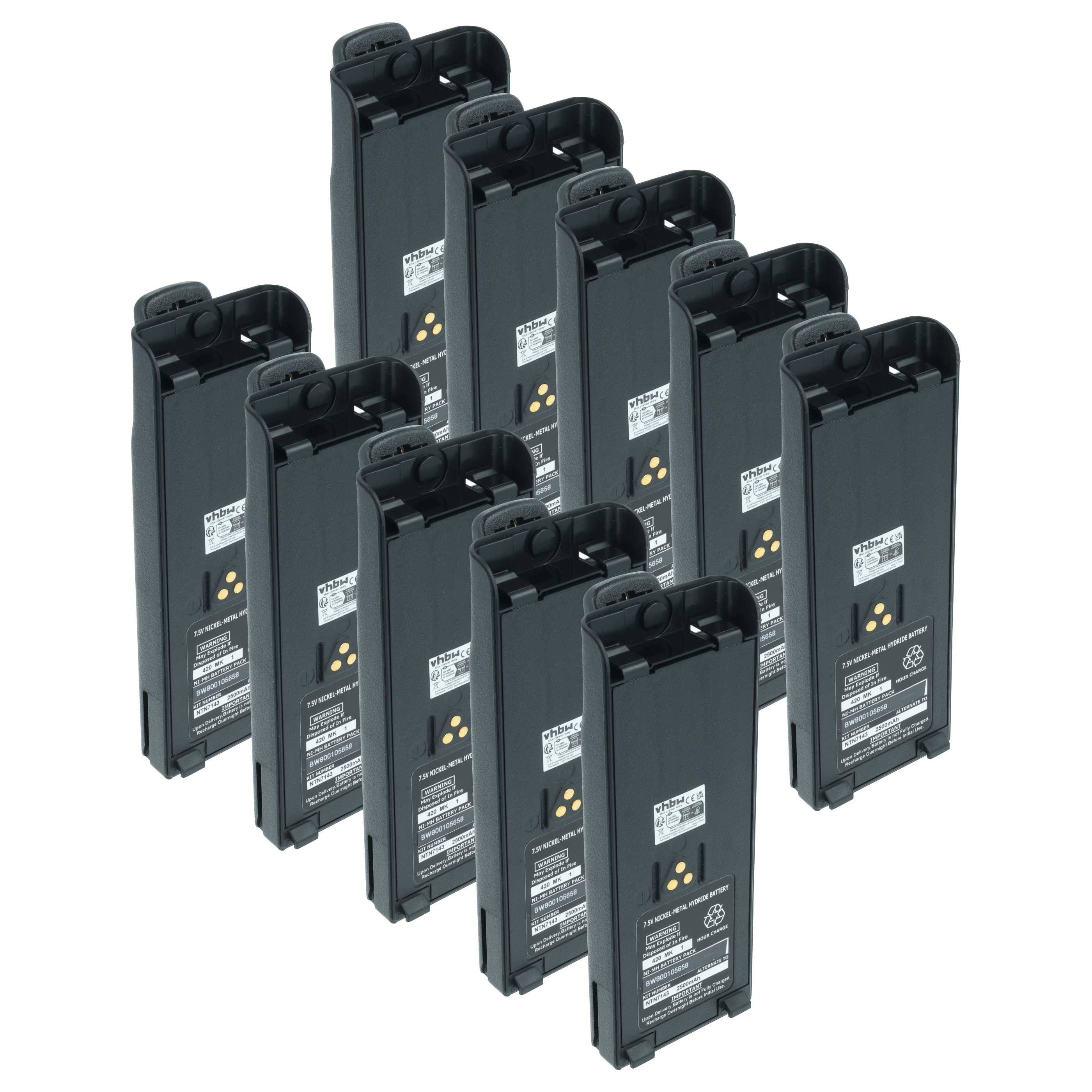 vhbw 10x Akku kompatibel mit Motorola MT2000, JT1000, HT6000, HT1000, MT2100 Funkgerät, Walkie Talkie (2500 mAh, 7,5 V