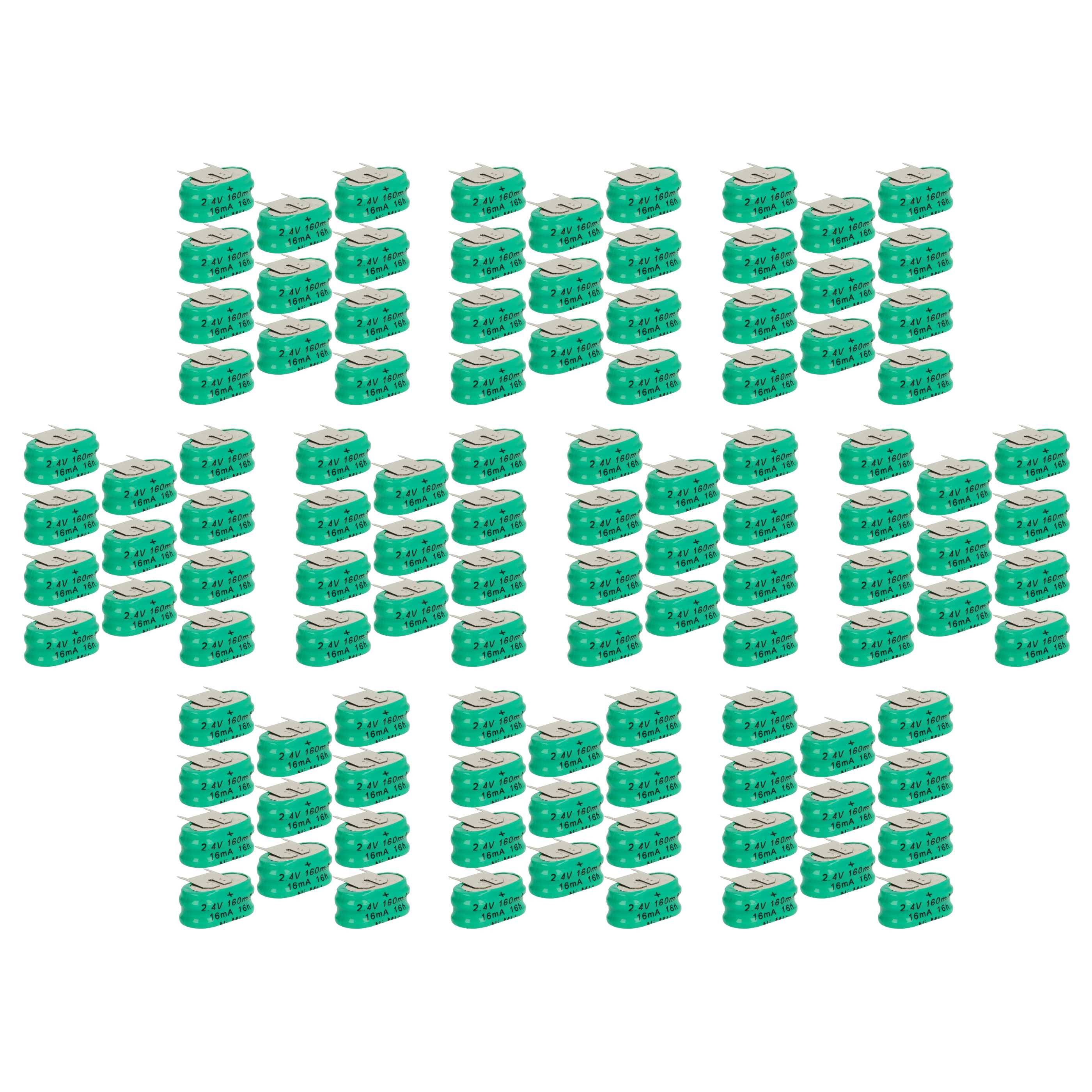 vhbw 100x NiMH Ersatz Knopfzellen-Akku Typ 2/V150H 3-Pins 150mAh 2,4V kompatibel mit Modellbau-Akkus, Solar-Leuchten