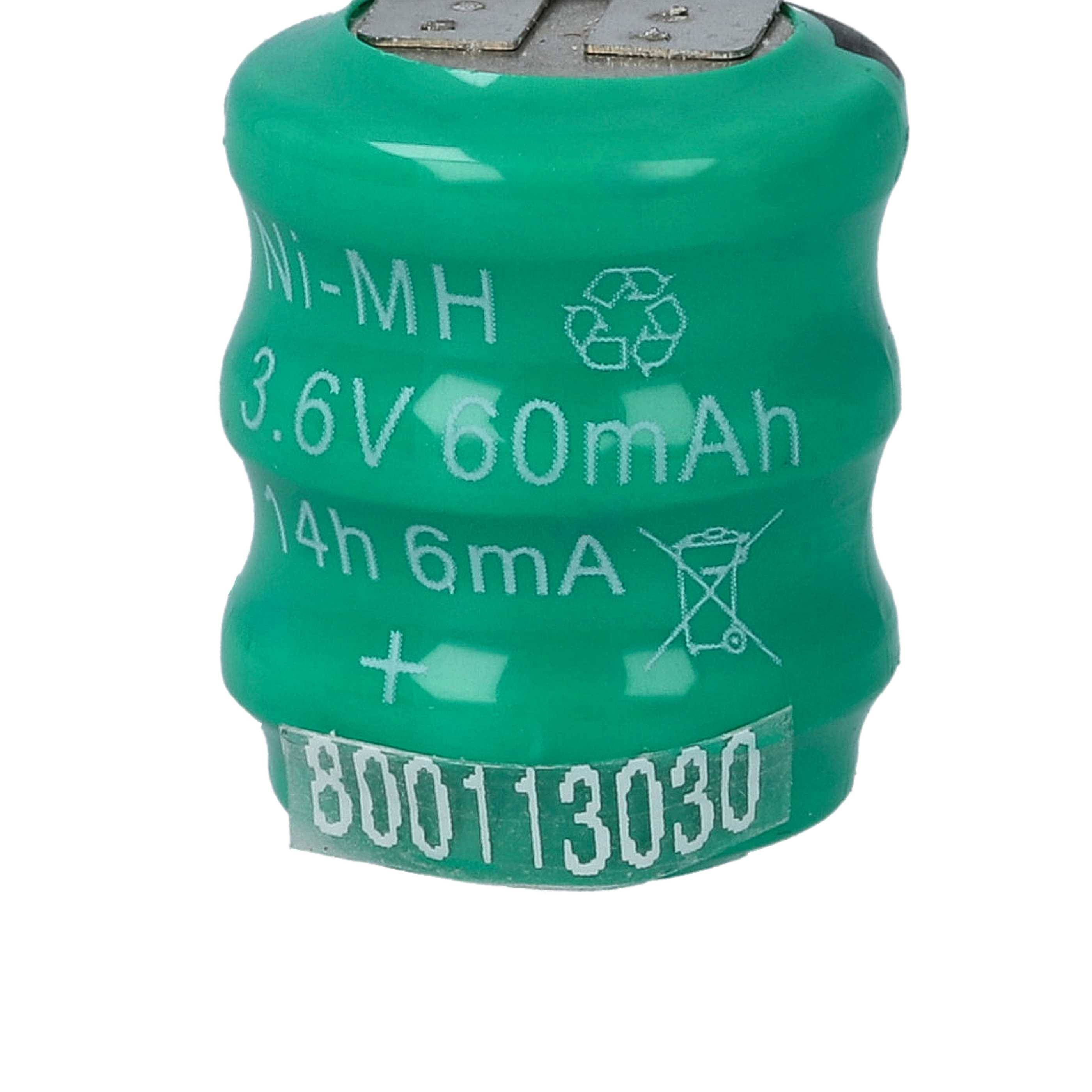 vhbw 100x NiMH Ersatz Knopfzellen-Akku Typ 3/V80H 3-Pins 80mAh 3,6V kompatibel mit Modellbau-Akkus, Solar-Leuchten uvm.