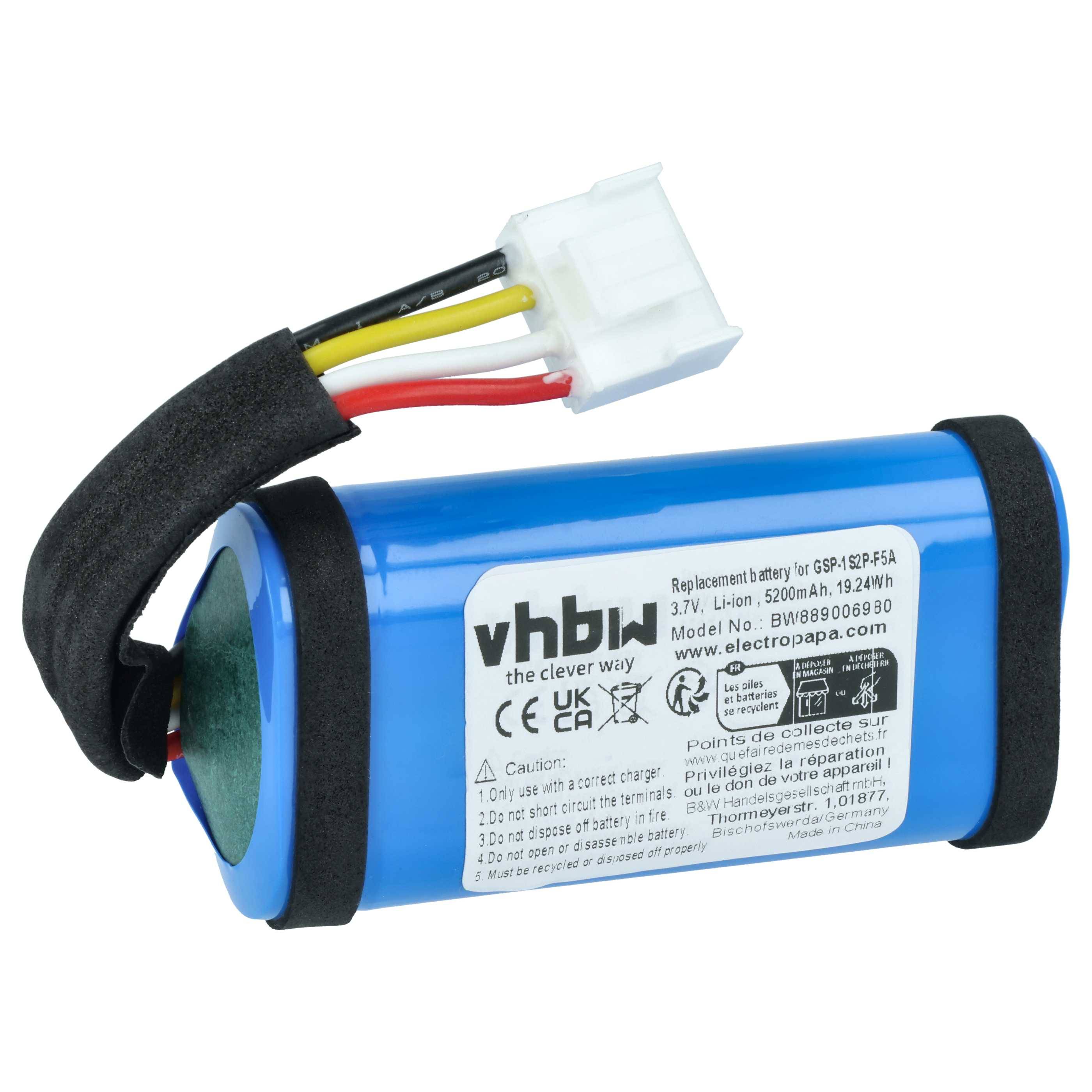 vhbw Akku Ersatz für JBL GSP-1S2P-F5A | für Lautsprecher Boxen Speaker (5200 mAh, 3,6 V, Li-Ion)