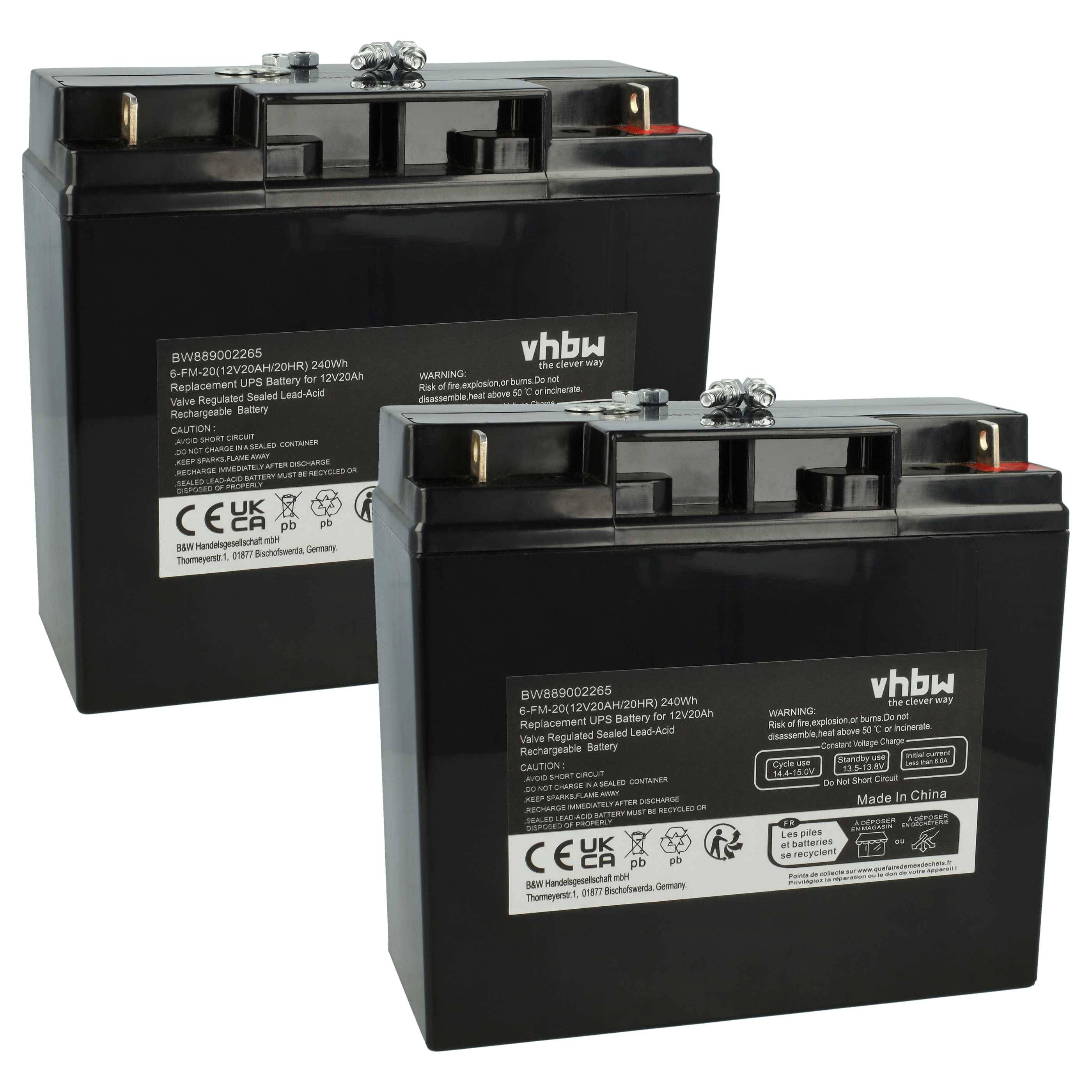 vhbw 2x Akku Ersatz für AGM10 für USV (20 Ah, 12 V, AGM)