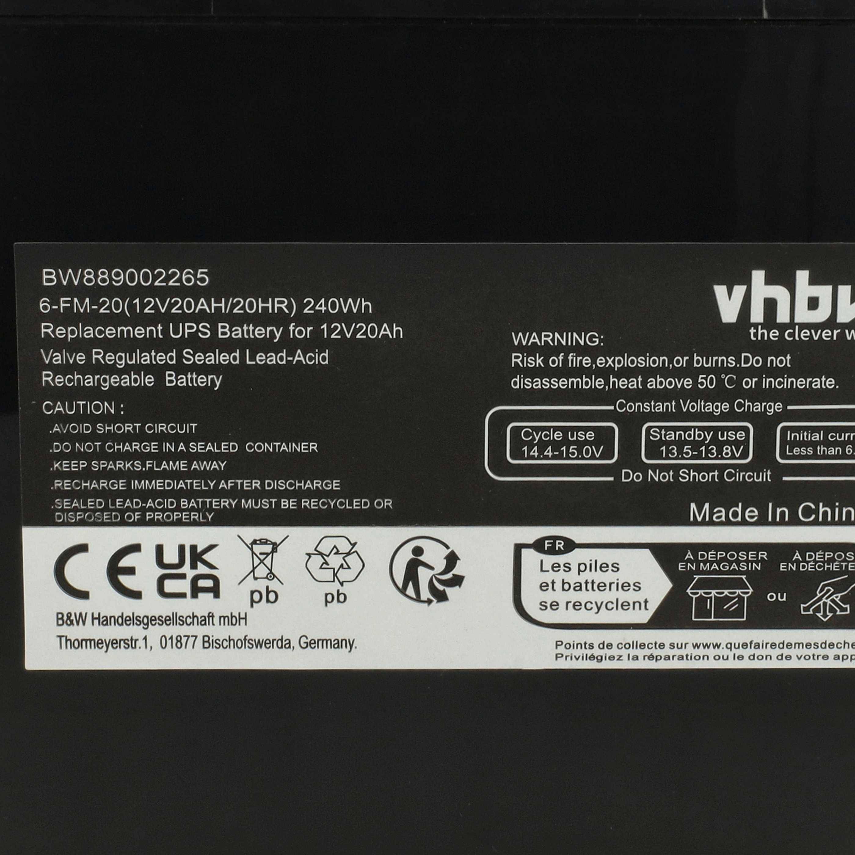 vhbw 2x Akku Ersatz für AGM10 für USV (20 Ah, 12 V, AGM)