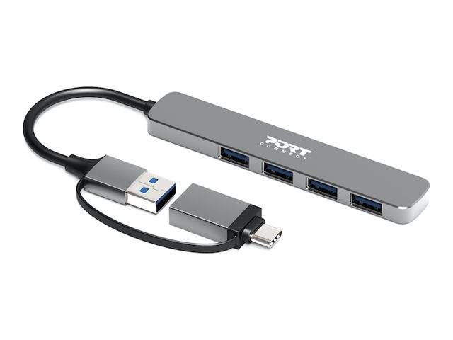Port USB-C Hub 4 Port 3.0 5Gbps Verteiler Adapter grau