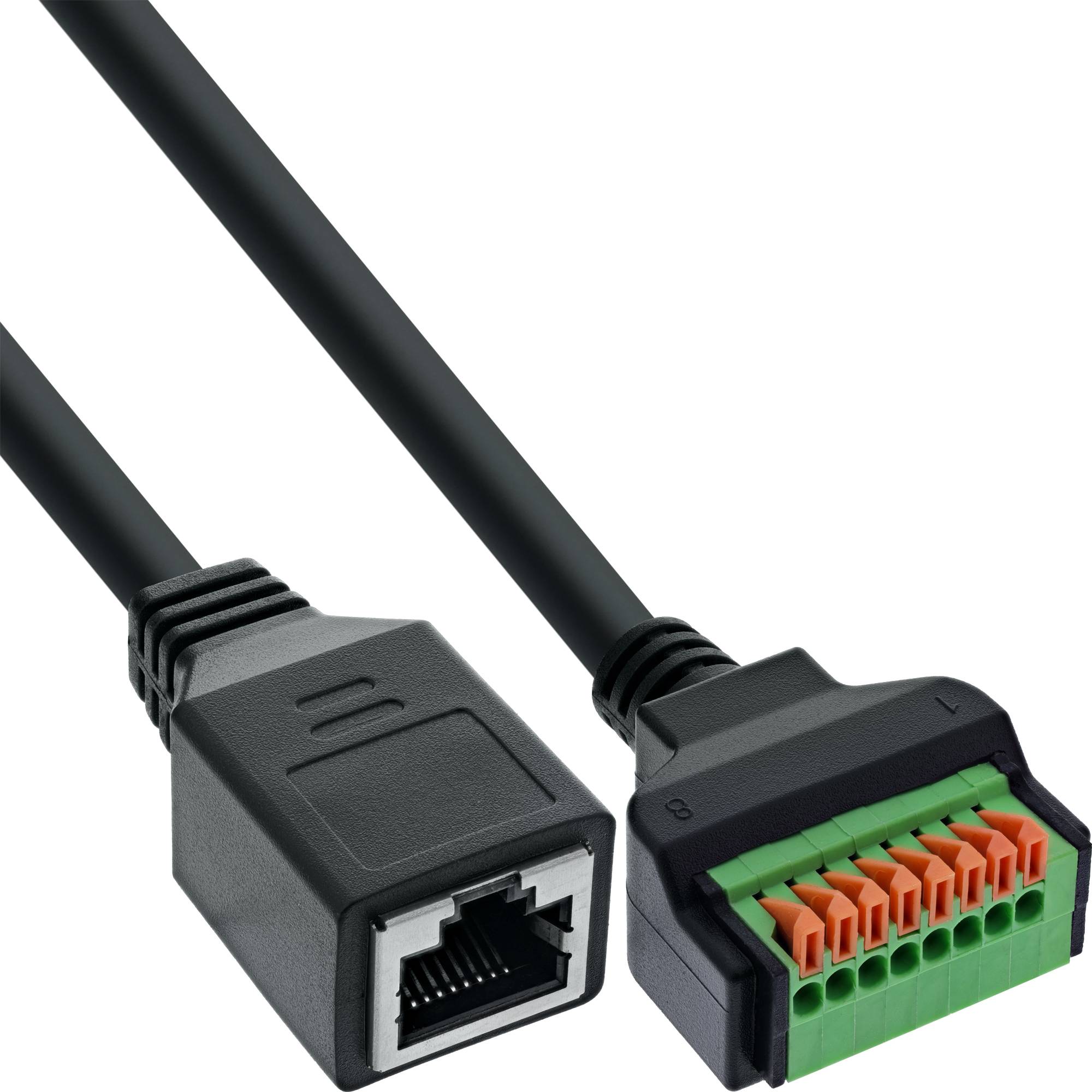 InLine® RJ45 Buchse an Push-In-Klemme, 8pol, Cat.5e, 15cm Kabel Adapter / Konverter Terminalblock