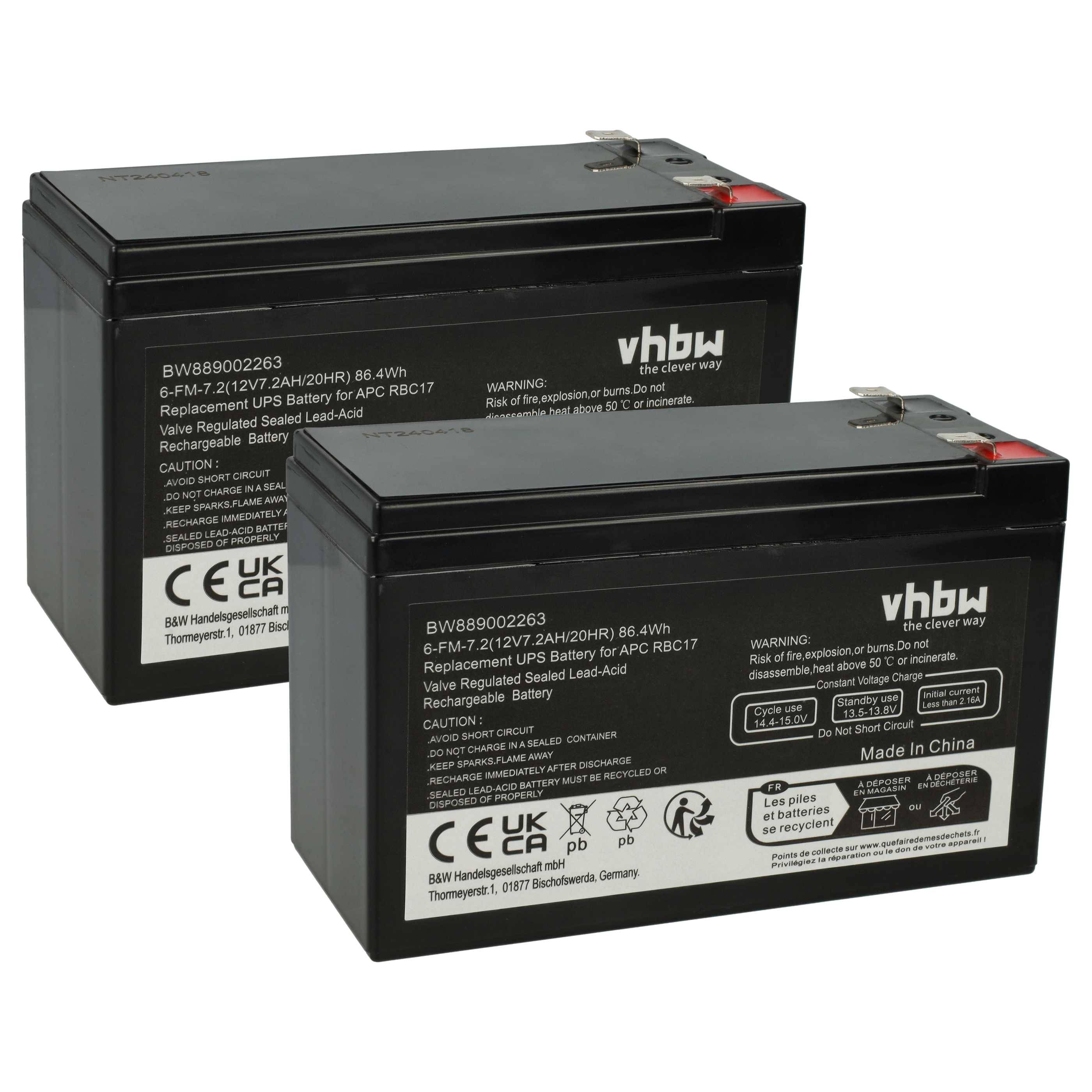 vhbw 2x Akku kompatibel mit APC BE650G, BE650BB-CN, Back-UPS ES, BE650R, Back-UPS CS, Back-UPS, BE650BB, 515-970 USV (7