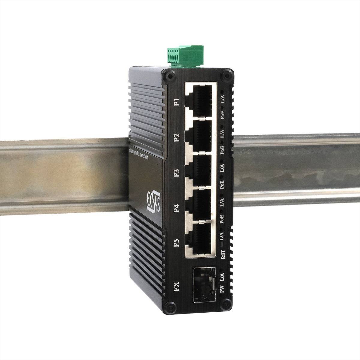 Exsys Switch 5+ Mini Industrie Gigab. 5+1xGigabit SFP PoE+ Web-Managed - Switch - 1 Gbps