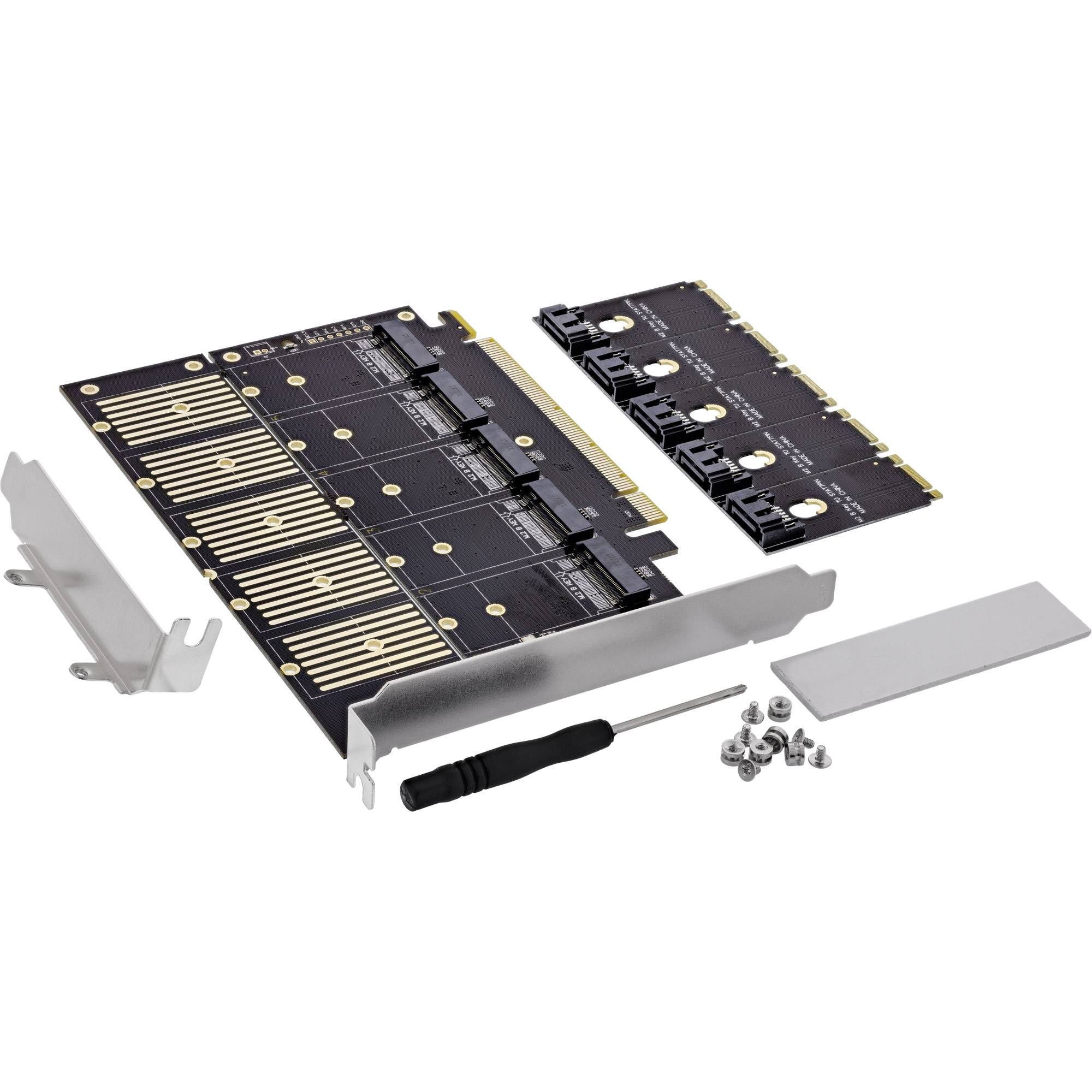 InLine Schnittstellenkarte PCIe x16 zu 5x M.2 Key B SATA inkl. Low-Profile Flexible Speichererweiterung per x16-Slot: