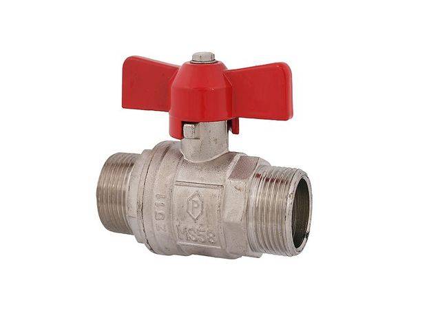 JS KUGELHAHN, VOLLER DURCHG, DN25 AGxAG1", 86MM, FLUEGELGR.ROT, VERNI.