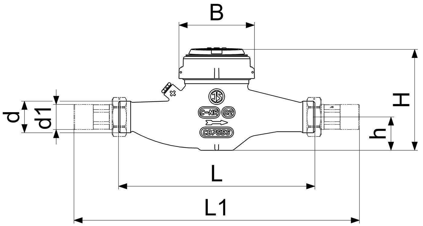 Schlösser Wasserzähler Bauart MVTR, waagerecht, bis 30 Grad C, Dauerdurchfluss Q3 4m3/h, 3/4", Baulänge 190mm, R80