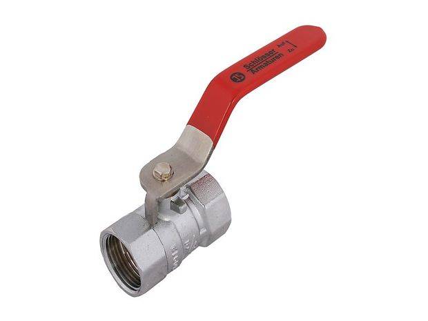 VANNE BOULE JS, LOURDE, RÉD. DG, DN20 3/4", 54MM, ACIER INOXYDABLE - POIGNÉE ROUGE, CHROME MAT