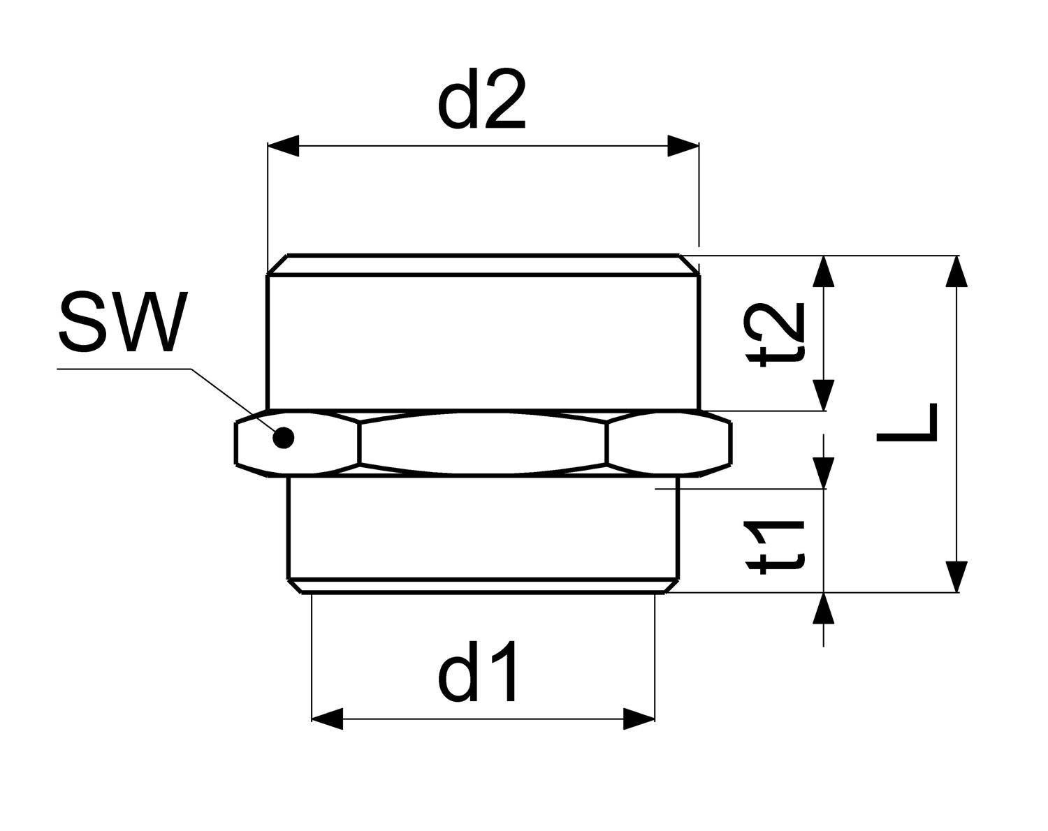 Schlösser Reduziernippel 3/4" IG x 1" AG, flachdichtend, Messing