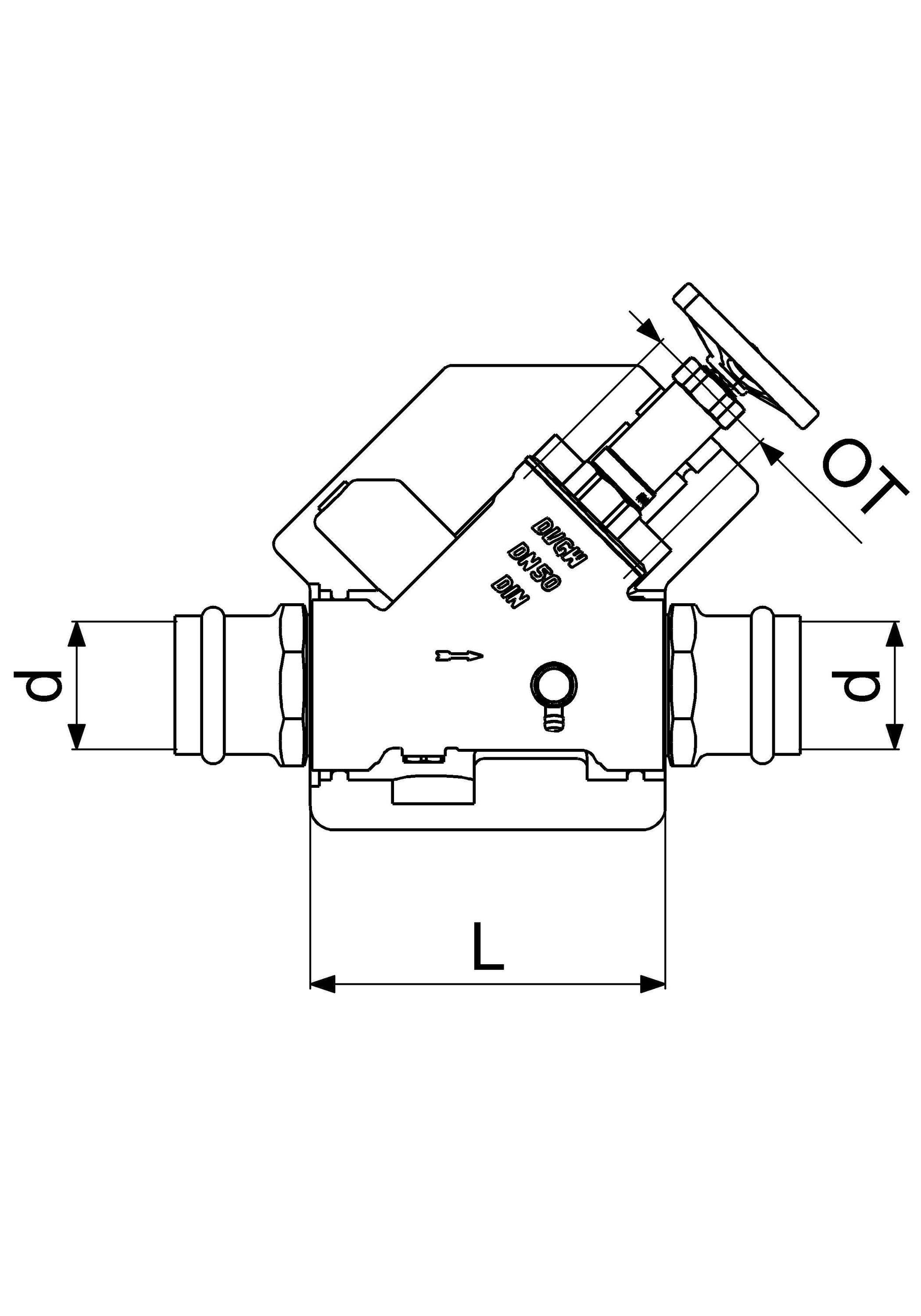 JS KFR-Ventil DN50, Pressanschluss 54 mm, Innengewinde, mit Entleerung und Dämmhülse, DVGW-geprüft
