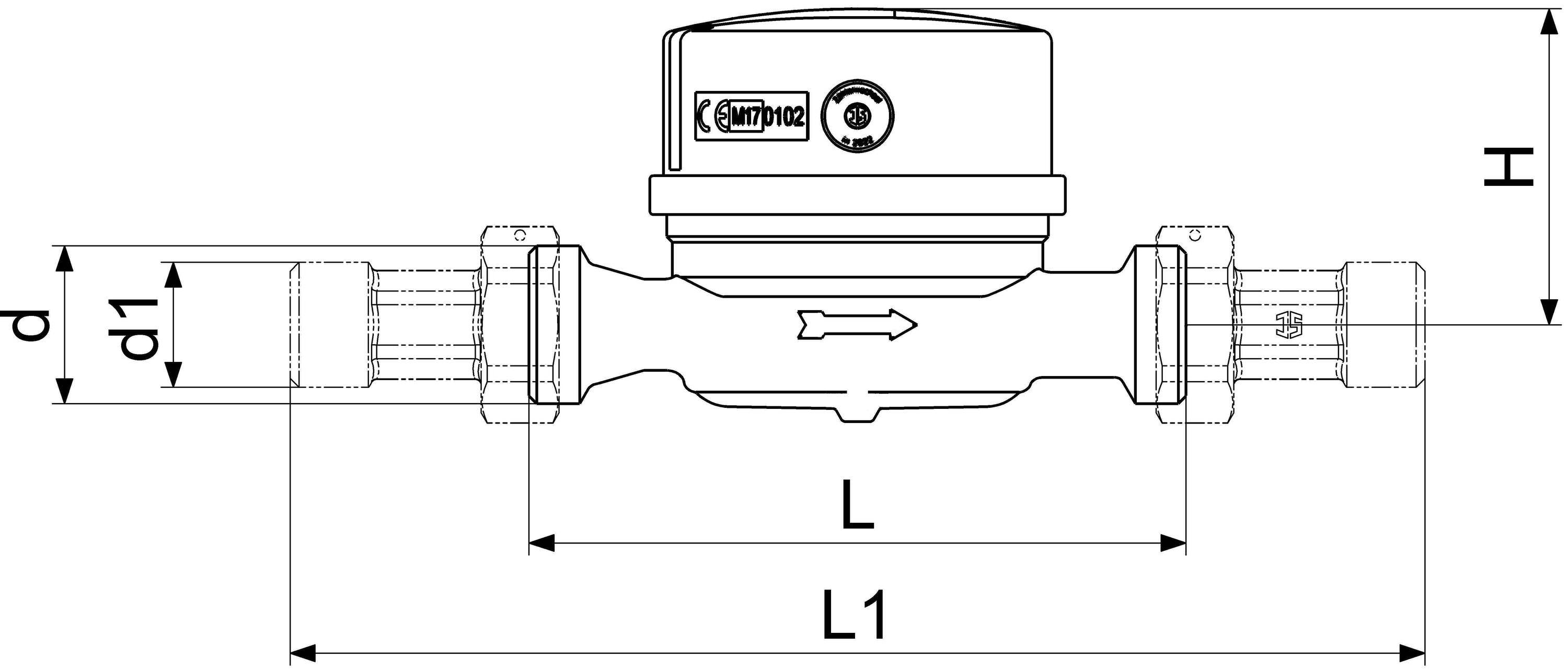 JS EINSTRAHLZAEHL. ETW MODULARIS BIS 90 GRAD,Q3=2,5,AG 3/4",80MM