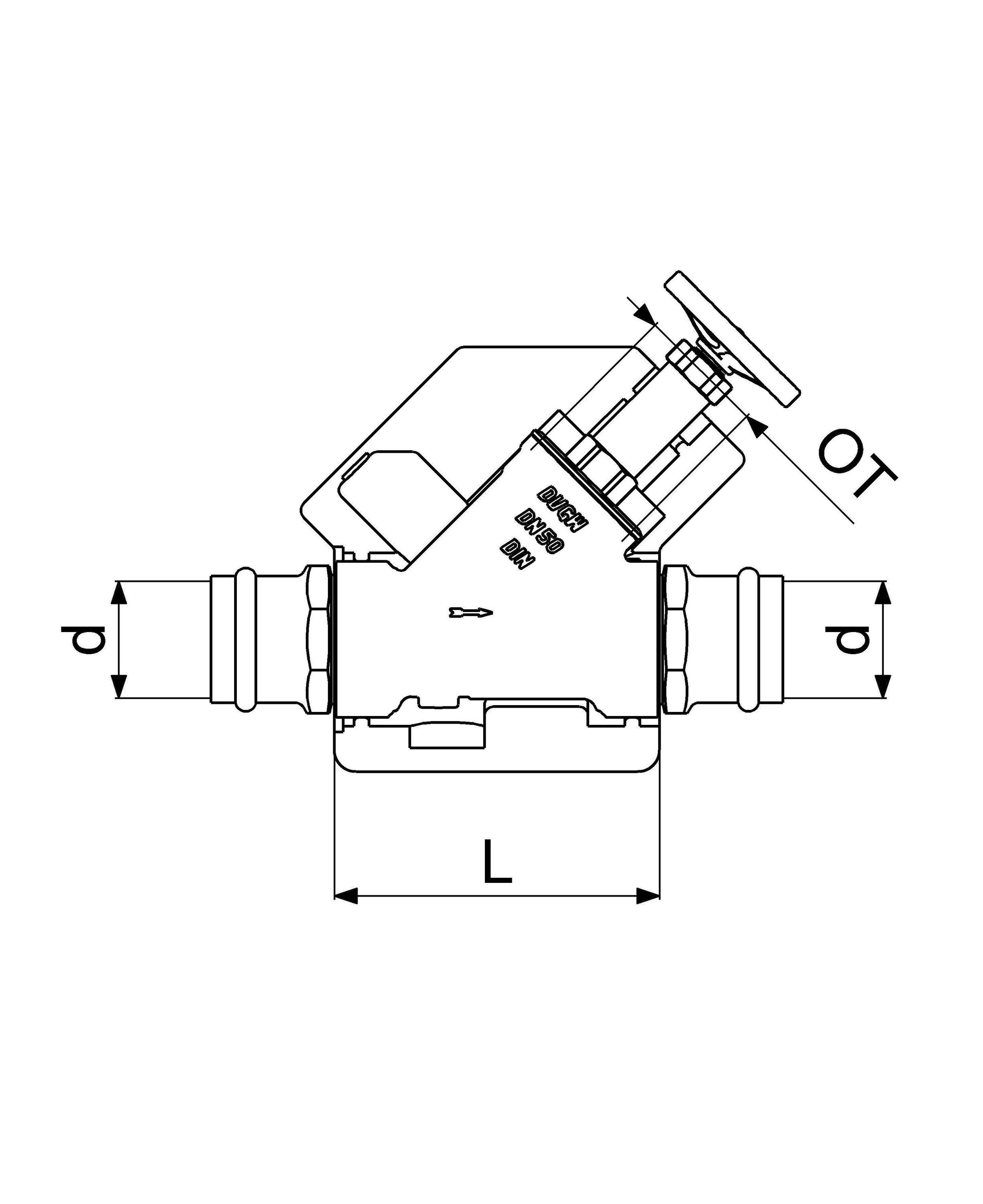Schlösser Armaturen JS Freistromventil DN50, Pressanschluss 54 mm, Innengewinde, ohne Entleerung, mit Dämm­schale