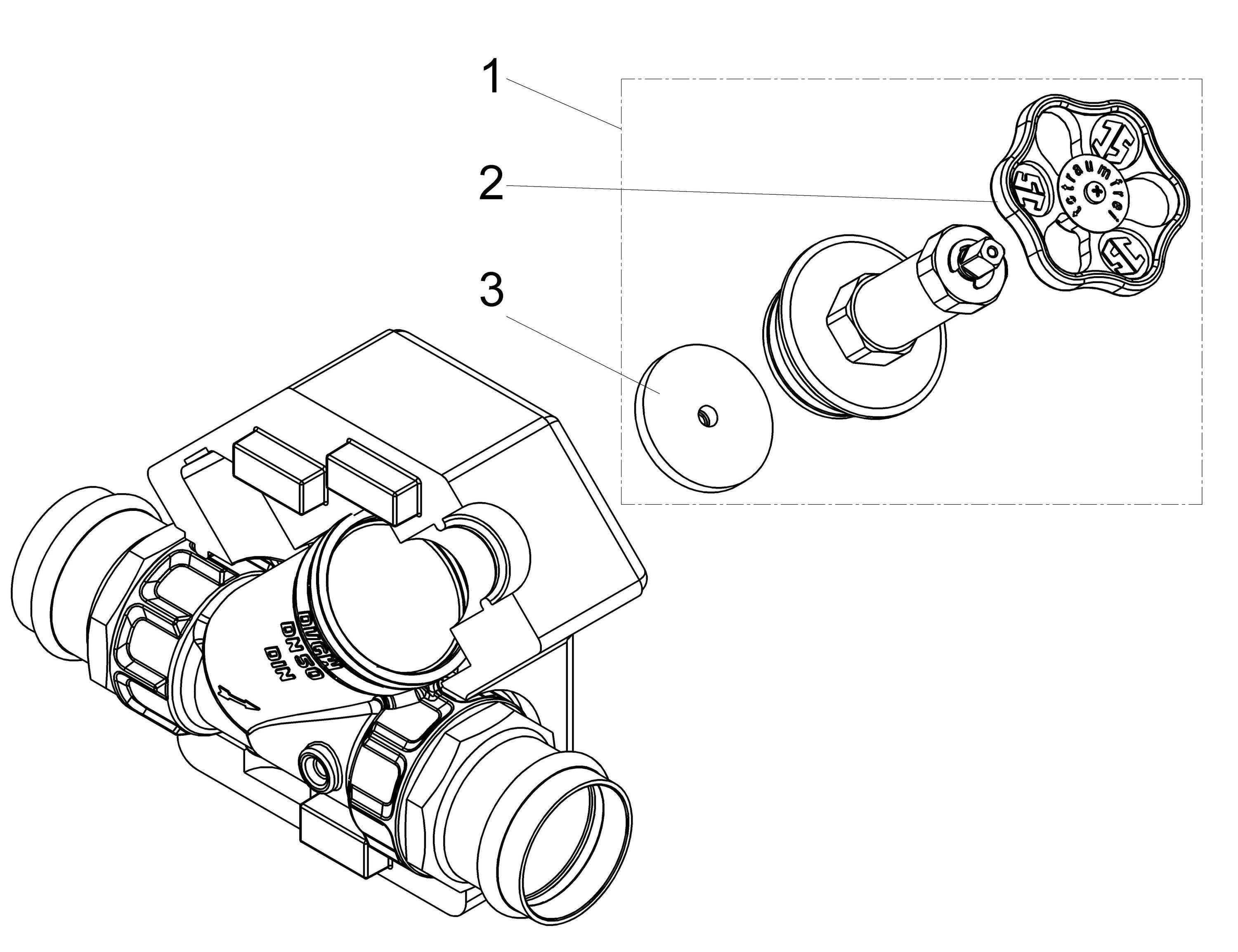 Schlösser Armaturen JS Freistromventil DN50, Pressanschluss 54 mm, Innengewinde, ohne Entleerung, mit Dämm­schale
