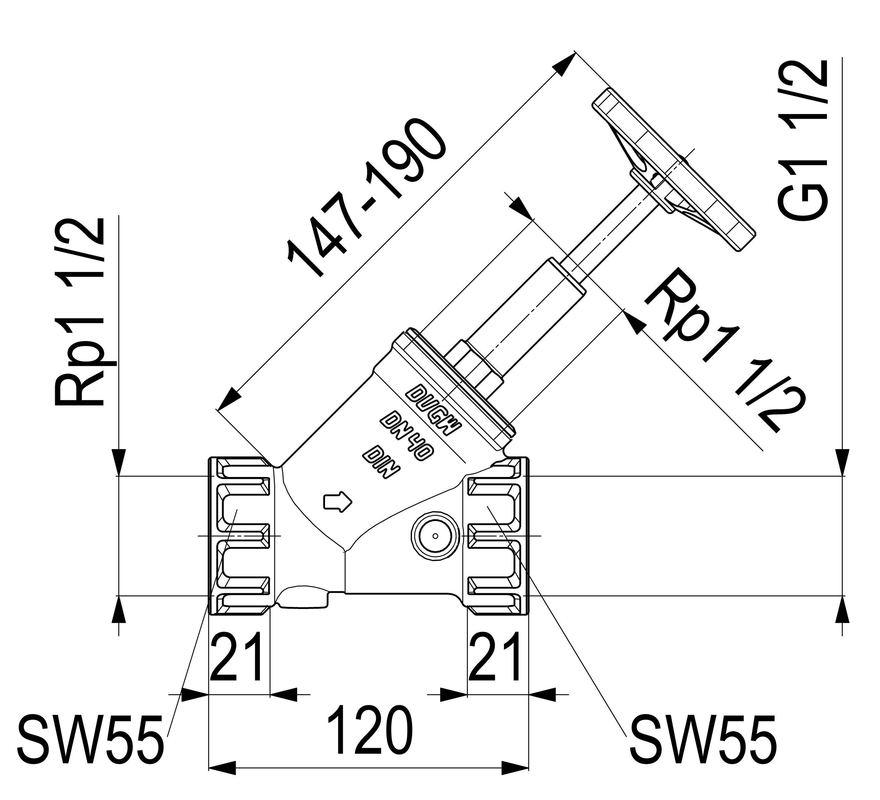 Schlösser Armaturen JS Freistromventil DN40 1 1/2 Muffenanschluss Press-Messing DVGW