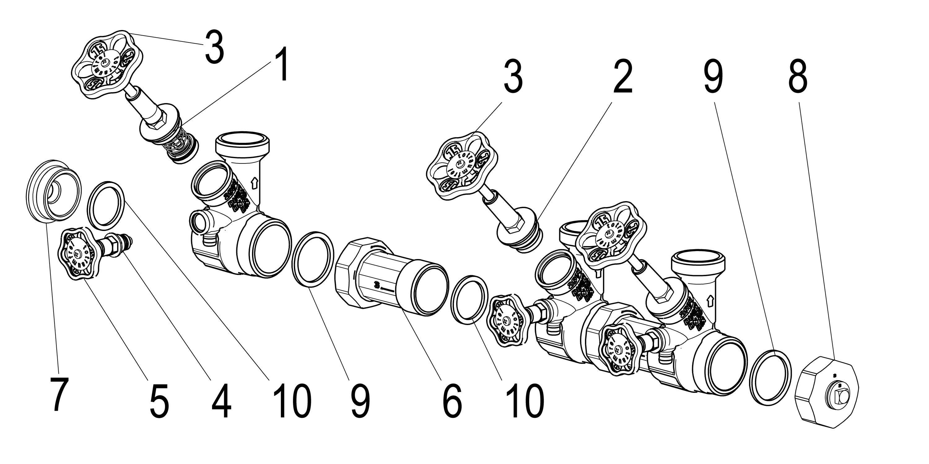 JS ATV-VERTEILER, STEIG.SPINDEL 2-FACH,DN25,EING.1 1/2,OB.A.1 1/2