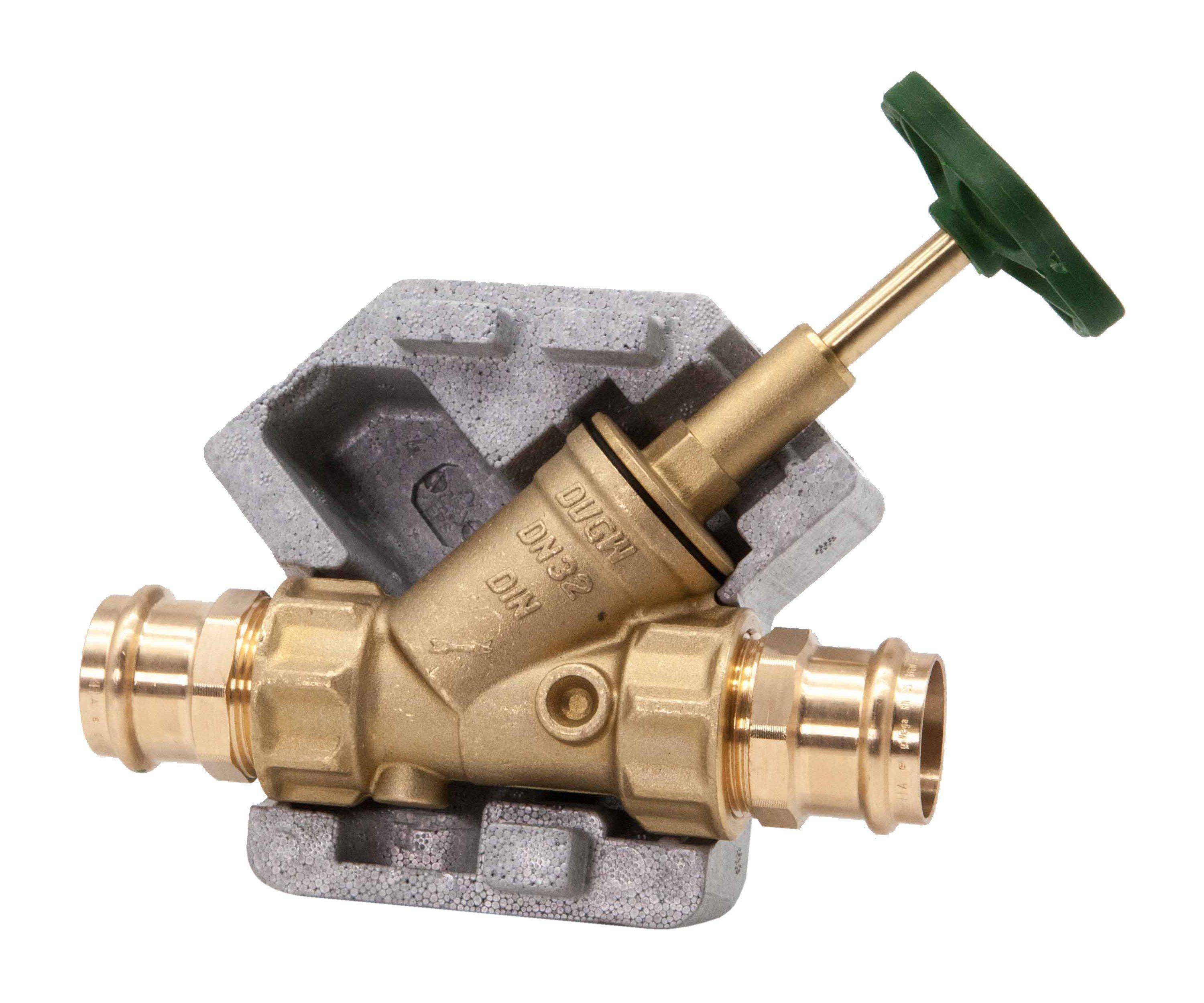 Schlösser Armaturen JS Freistromventil DN32, Pressanschluss Innengewinde 35 mm, ohne Entleerung, mit Dämmschale