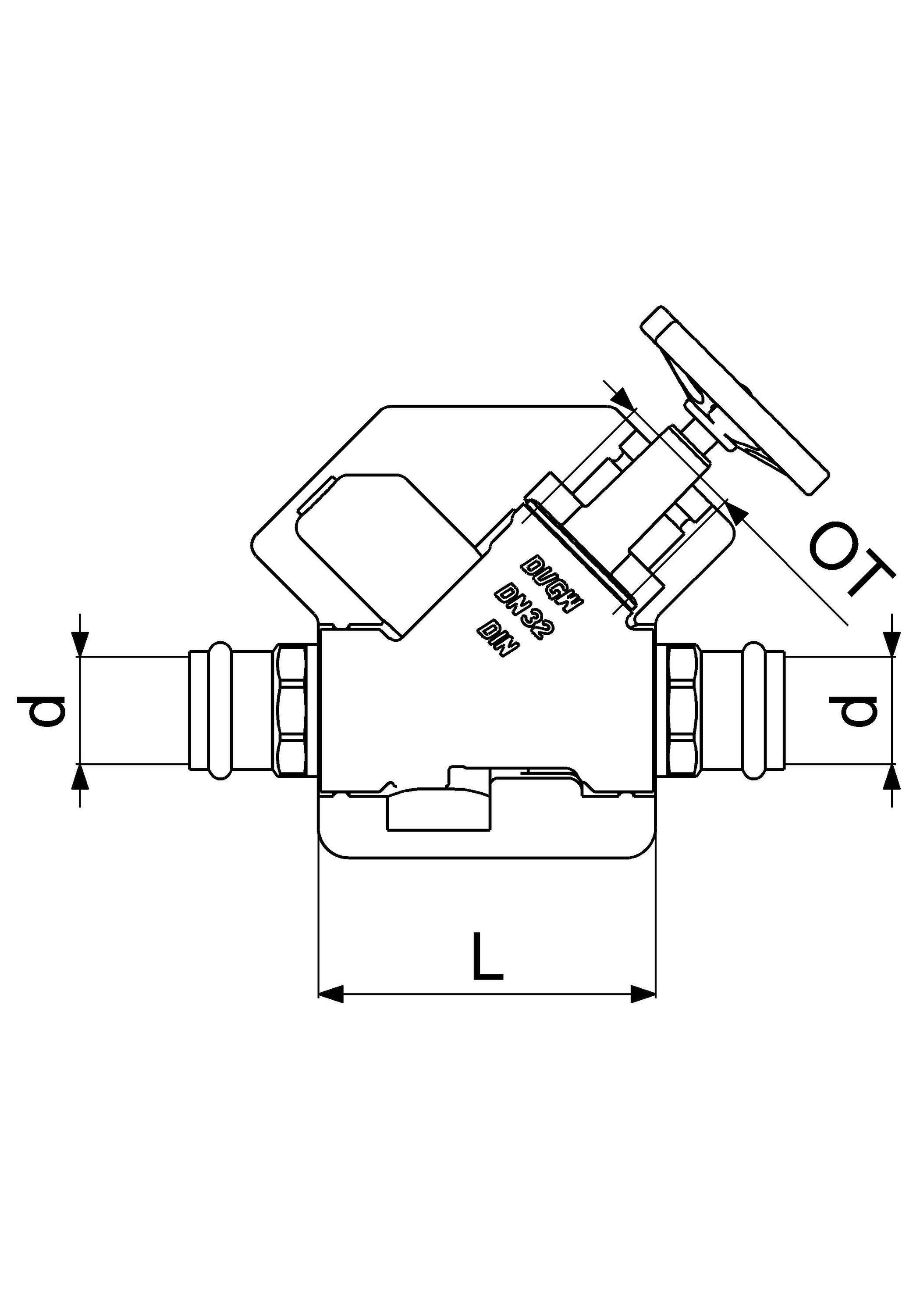 Schlösser Armaturen JS Freistromventil DN32, Pressanschluss Innengewinde 35 mm, ohne Entleerung, mit Dämmschale