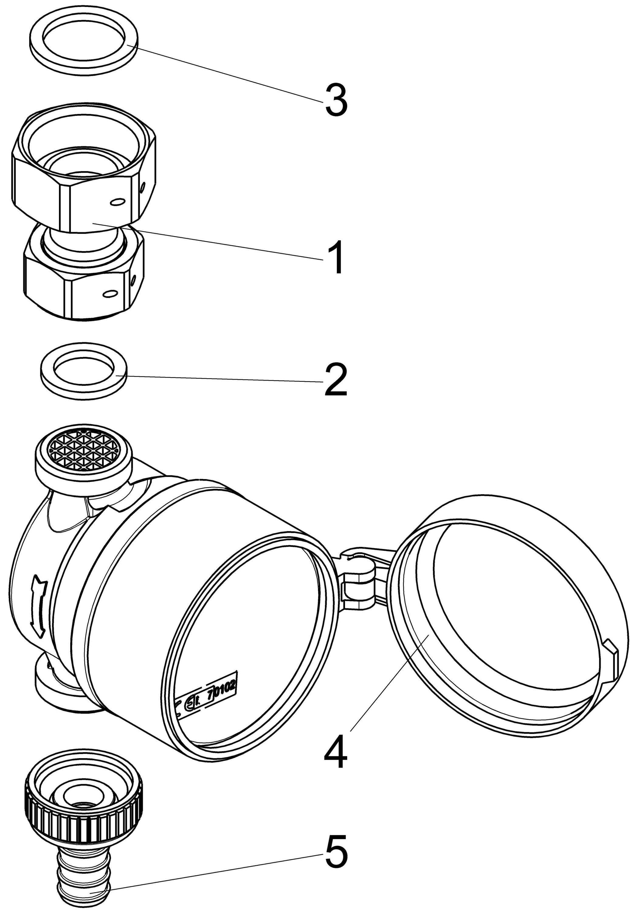 Schlösser Armaturen JS Zapfhahnzähler ZA-KH mit Haube, Q3=2,5 m³/h, IG 1" - AG 1/2"