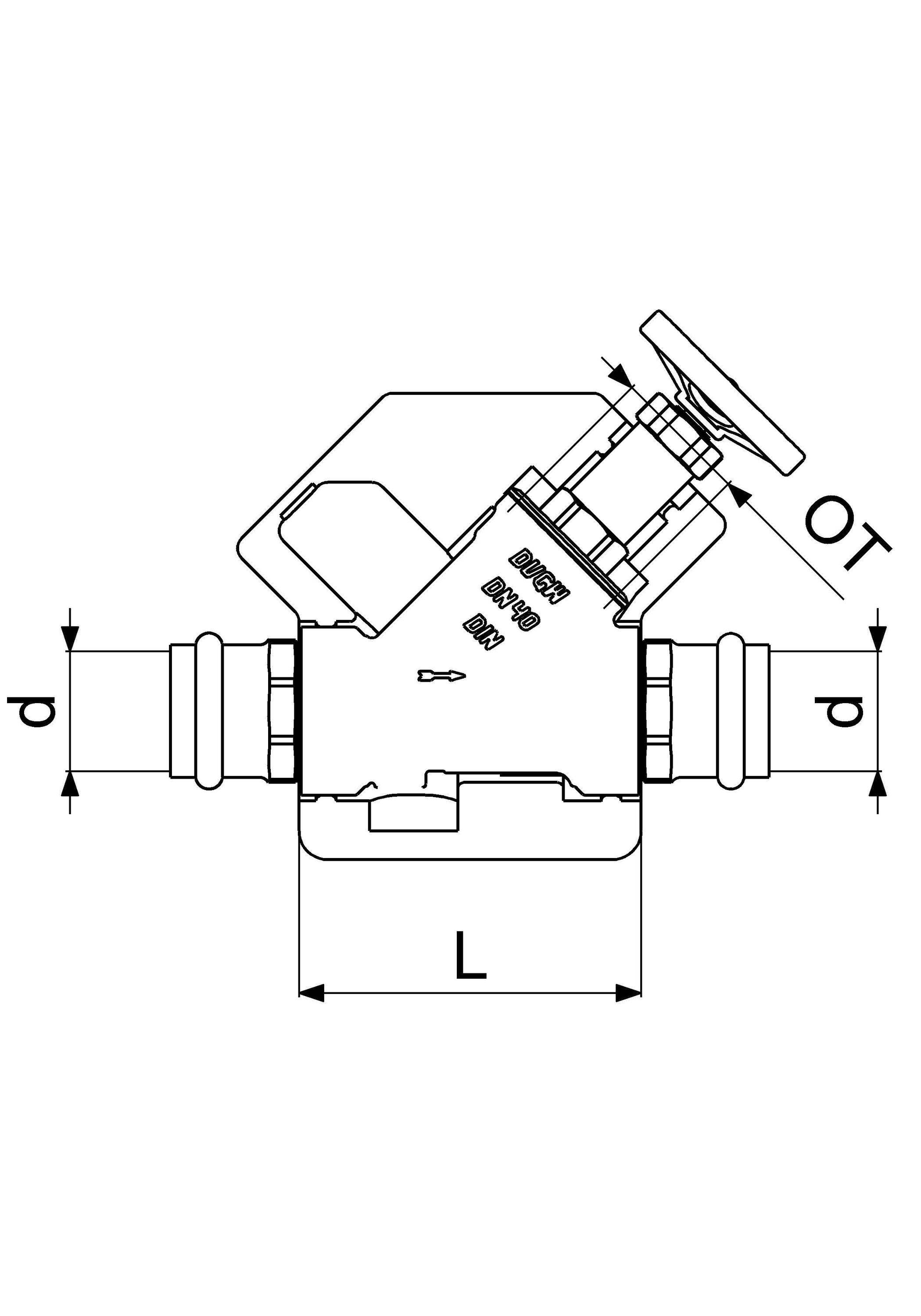 Schlösser Armaturen JS Freistromventil DN40, Pressanschluss 42 mm, Innengewinde, ohne Entleerung, DVGW geprüft