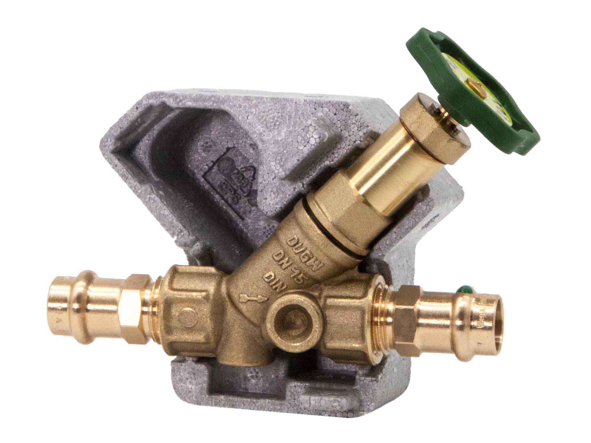Schlösser Armaturen JS Freistromventil DN15, Pressanschluss 15 mm Innengewinde, ohne Entleerung, mit Dämm-Schale, DVGW