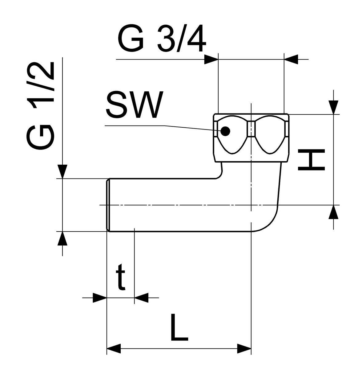 Schlösser Armaturen ANSCHLUSSBOGEN DN15, 1/2"AG x 3/4"IG, VERCHROMT