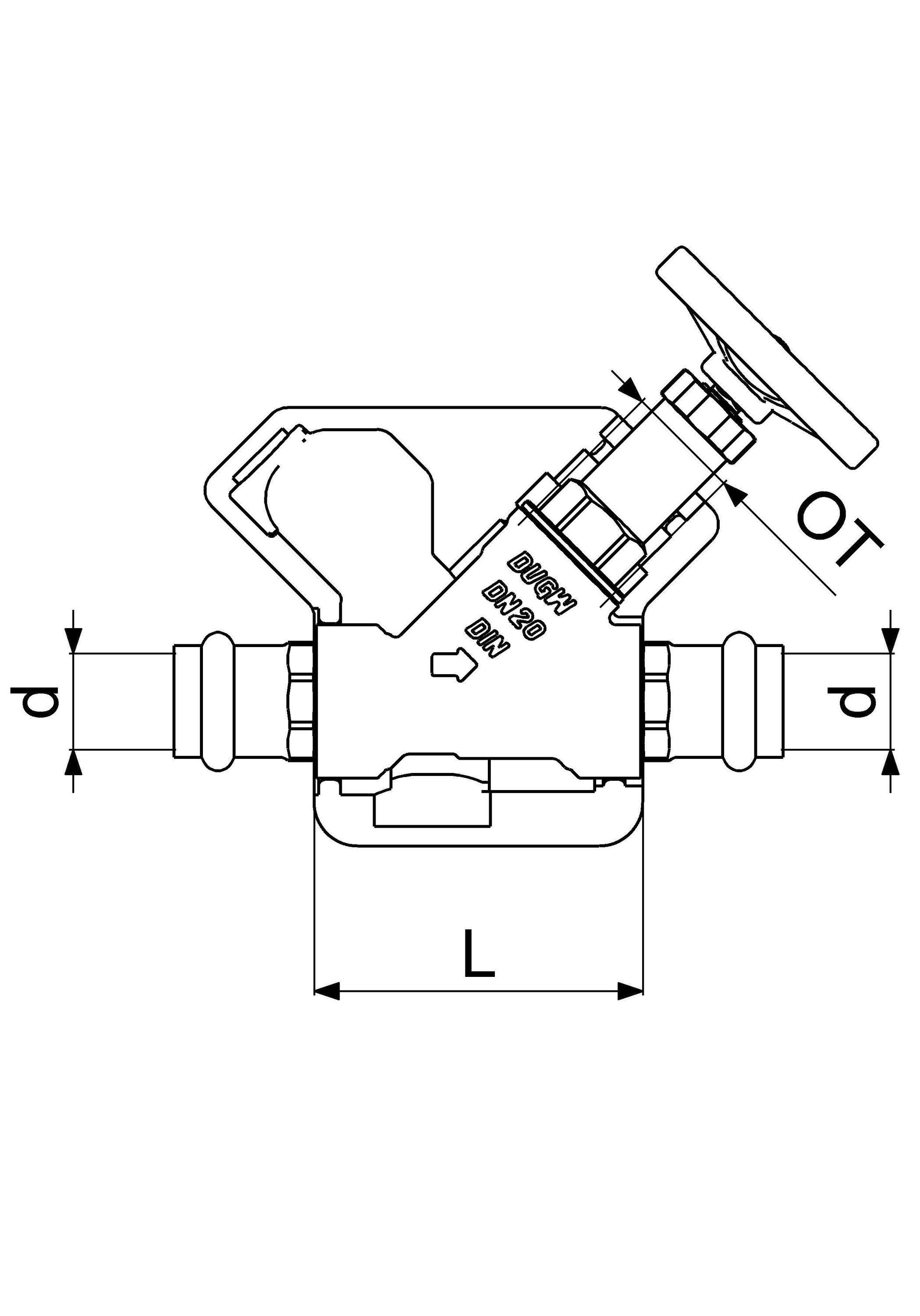 Schlösser Armaturen JS Freistromventil DN20, Pressanschluss 22 mm, Innengewinde, ohne Entleerung, DVGW-geprüft