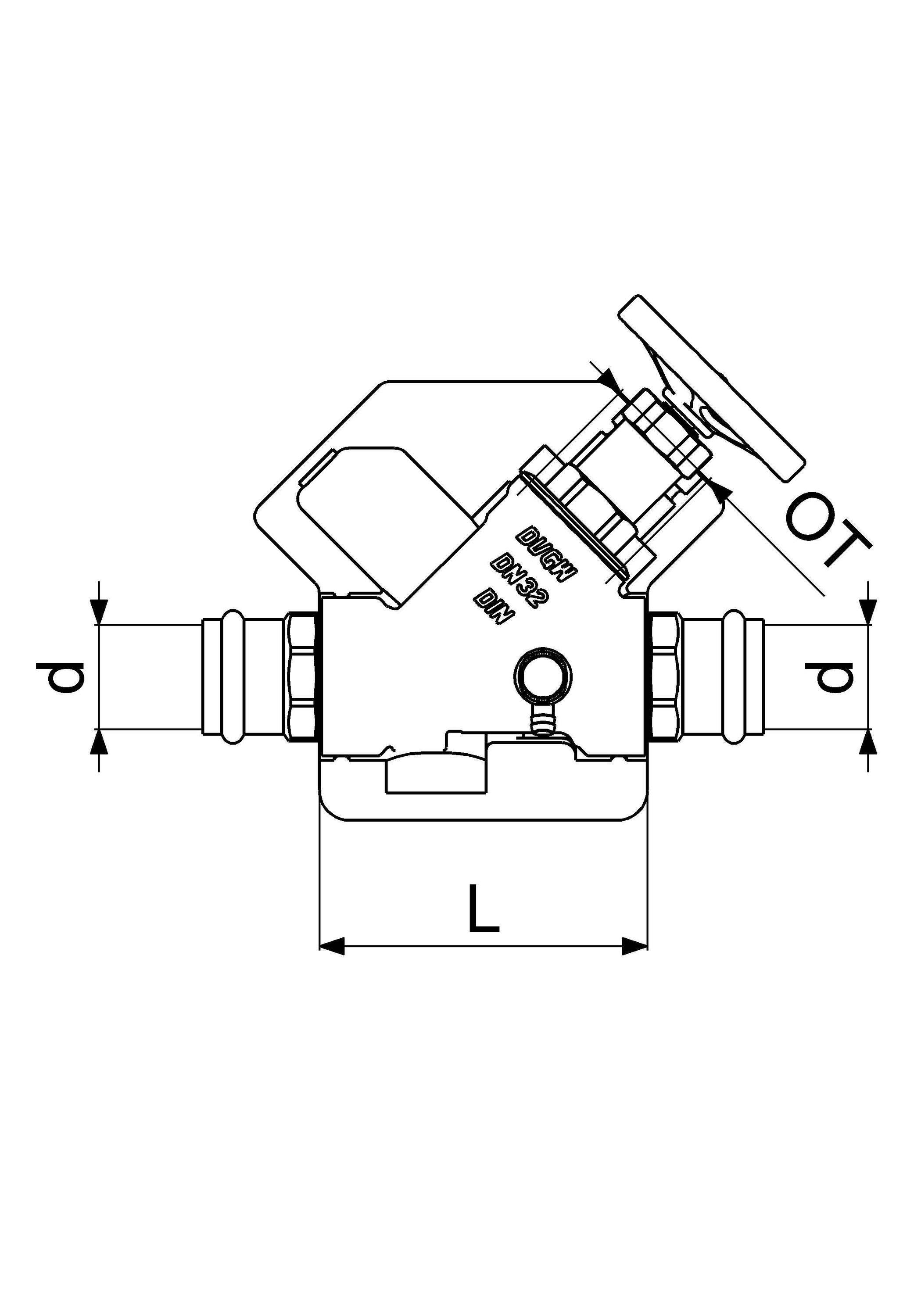 Schlösser JS Freistromventil DN32, Press 35 mm IG, Entleerung, DVGW-geprüft