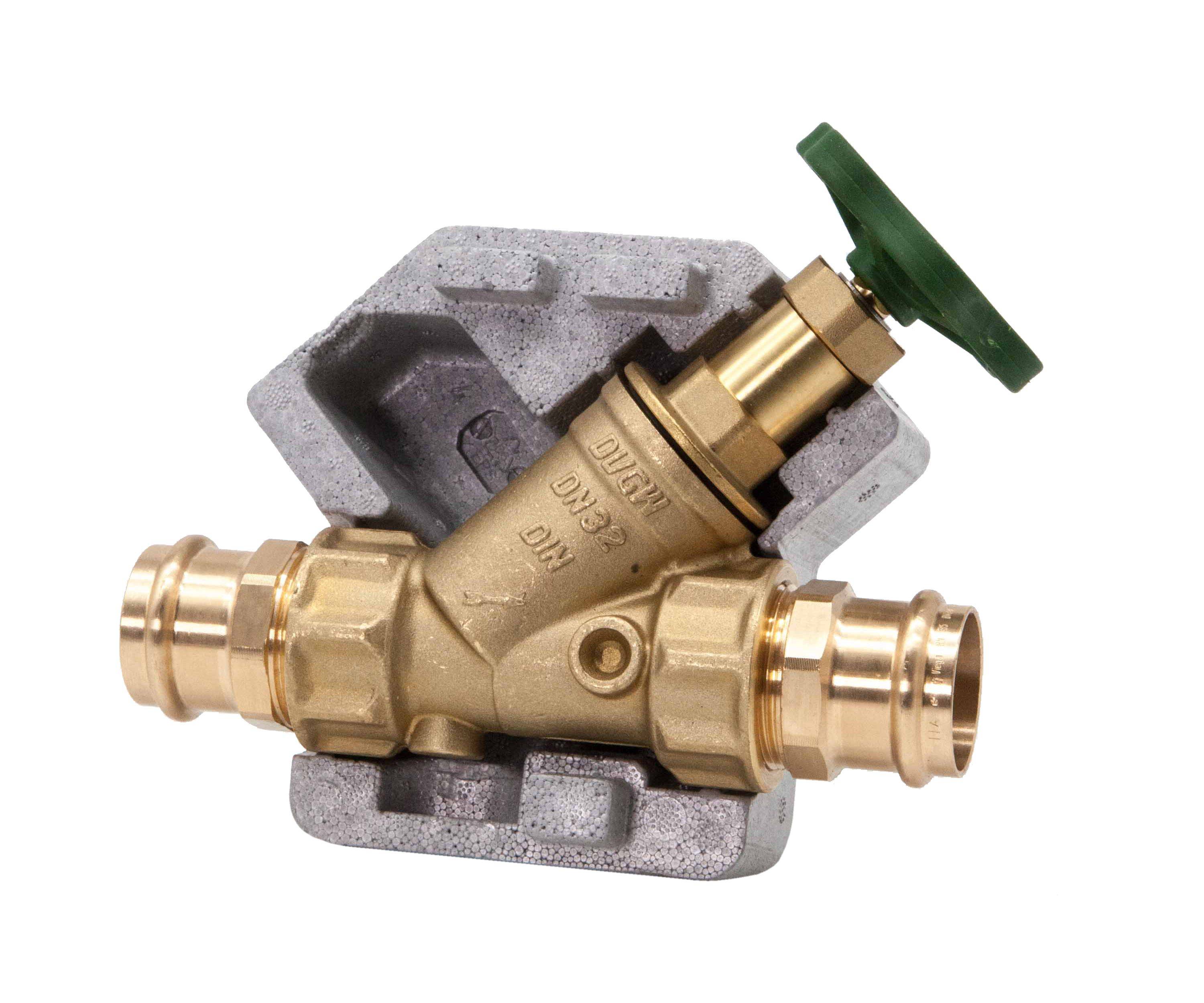 Schlösser Armaturen JS Freistromventil DN32, Pressanschluss 35 mm, Innengewinde, ohne Entleerung, mit Dämm-Schale