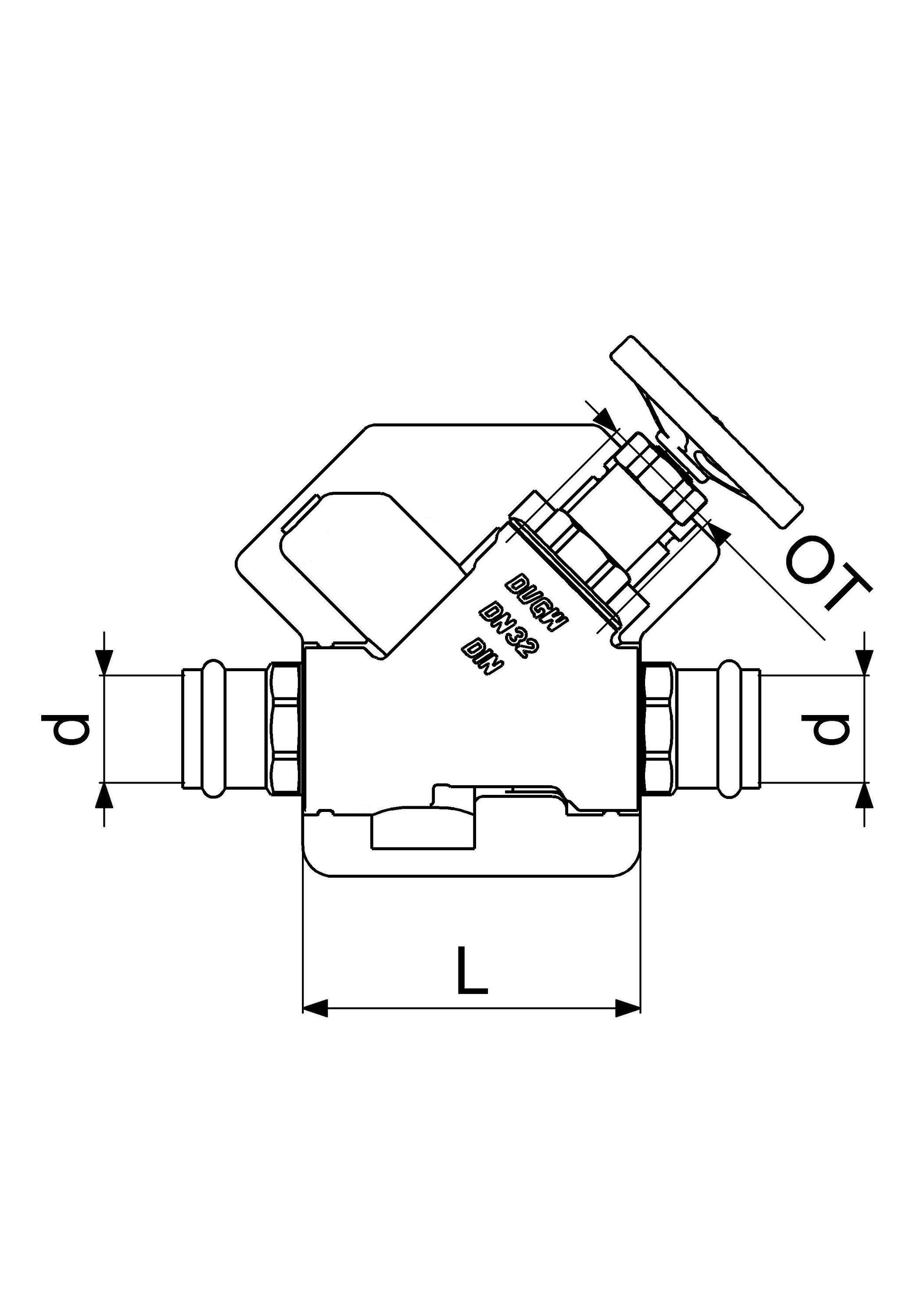 Schlösser Armaturen JS Freistromventil DN32, Pressanschluss 35 mm, Innengewinde, ohne Entleerung, mit Dämm-Schale