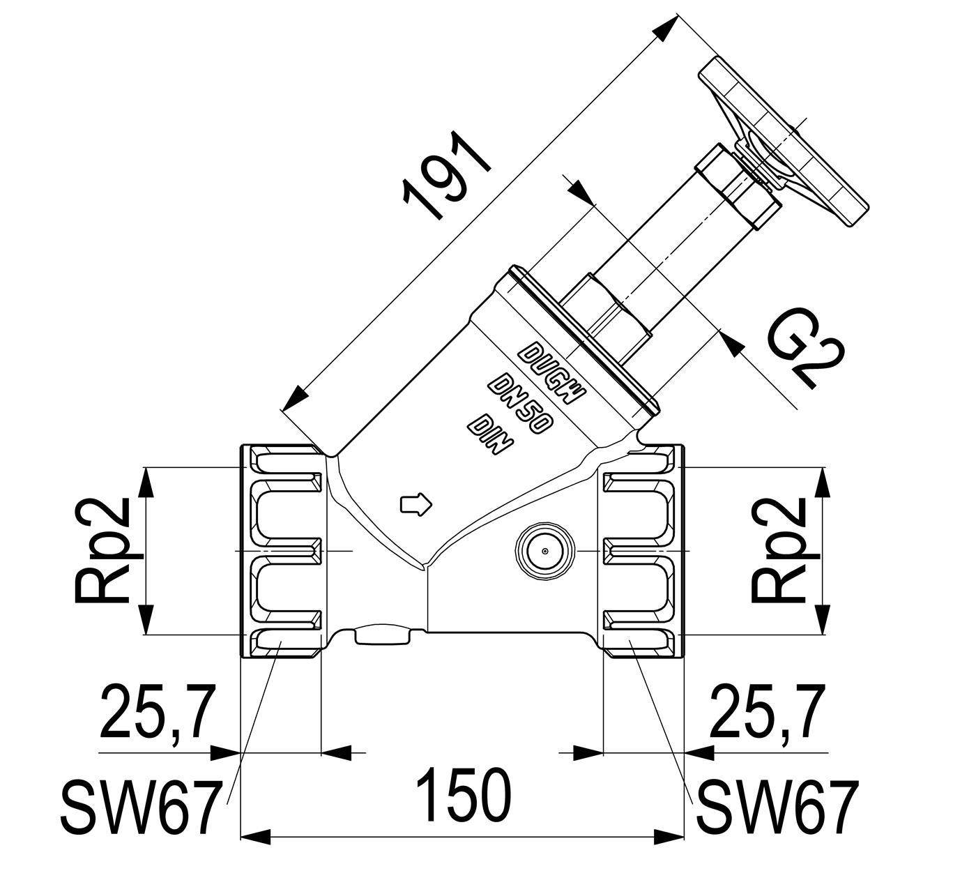 VANNE À DÉBIT LIBRE JS, RACCORDS FEMELLES, O.E, N.ST.SP, DN50, 2", PR-MS, DVGW
