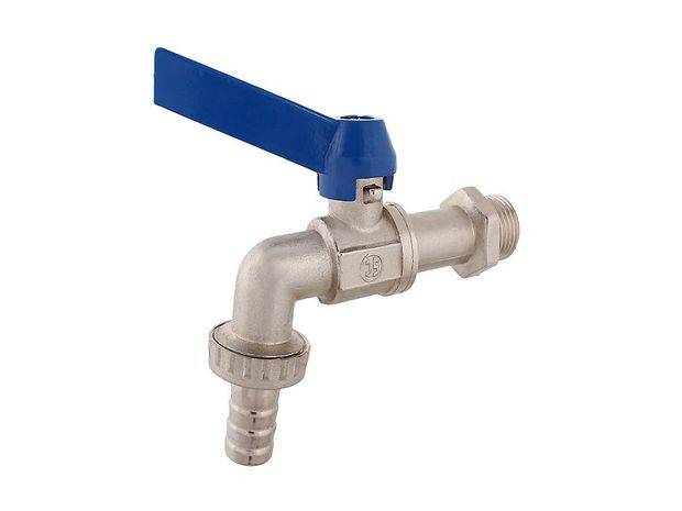 JS KUGEL-AUSLAUFHAHN,SCHWER,DN15 1/2",HEBELGRIFF BLAU,MATT VERCHR.