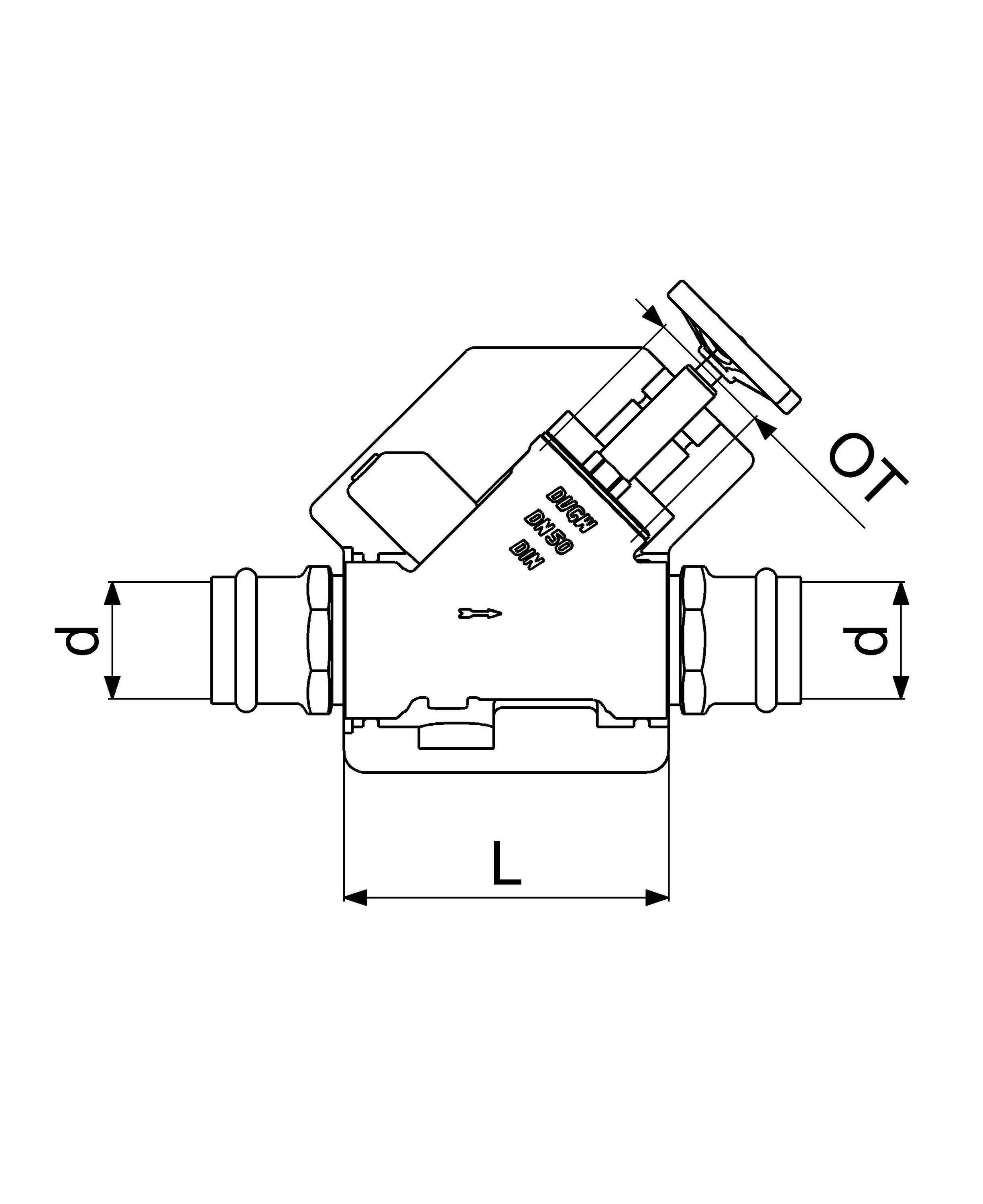 Schlösser Armaturen JS Freistromventil DN50, Press 54 mm, IG, ohne Entleerung, DVGW