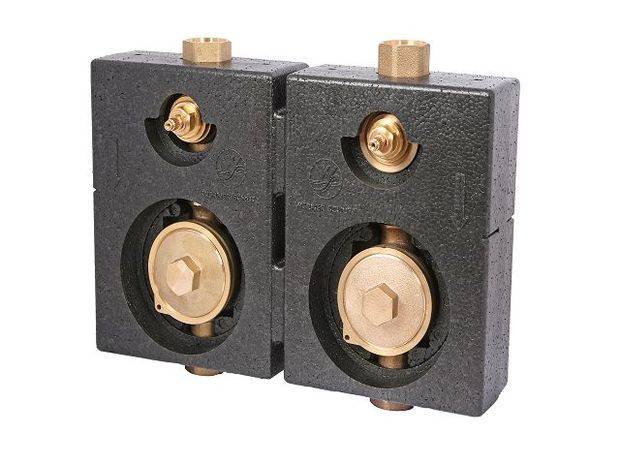 Schlösser Montageblock Duo, 2"-Koax, mit Befestigungsmaterial, Gewindeanschluss 3/4" IG, Rotguss