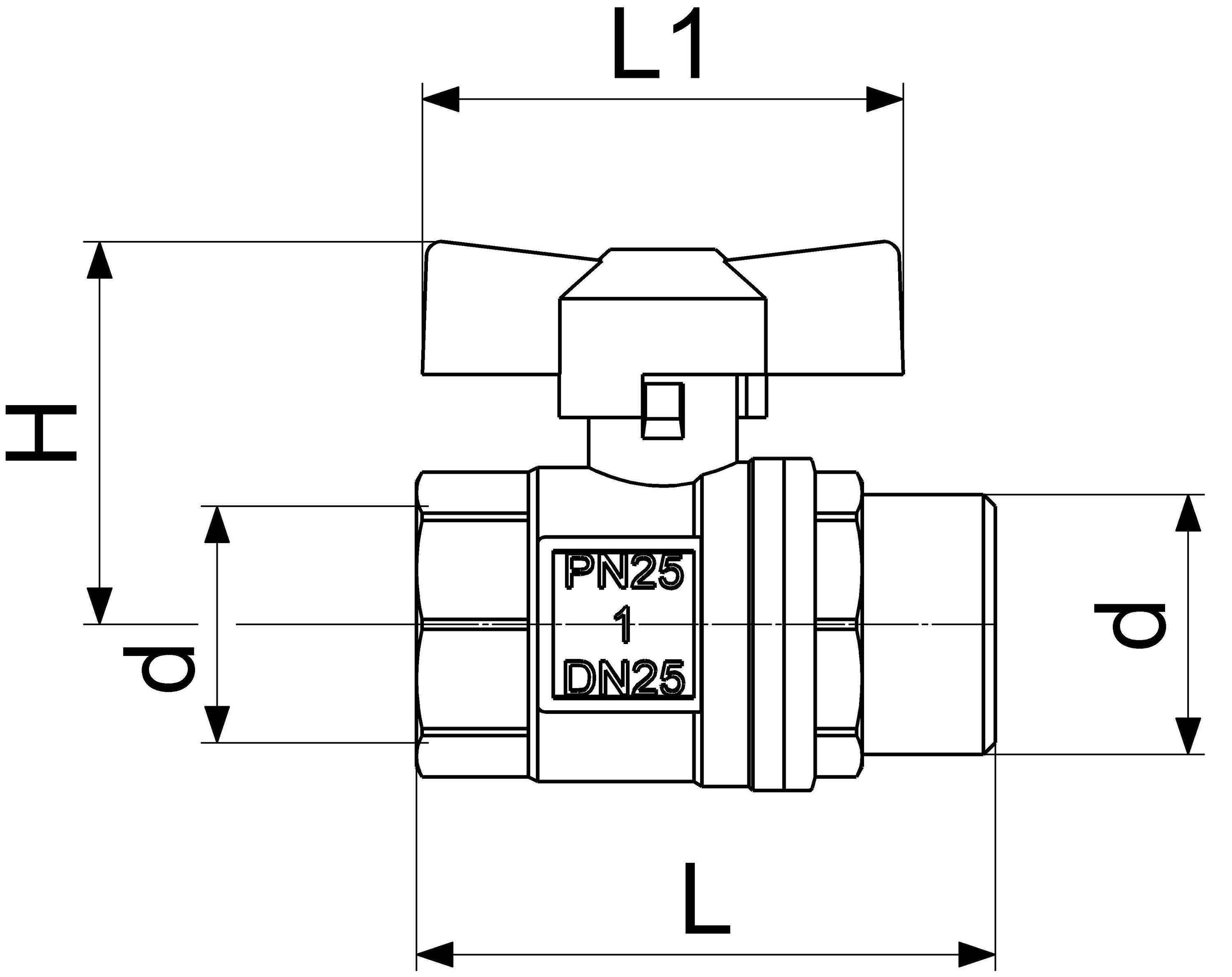 JS KUGELHAHN, VOLLER DURCHG, DN15 AGxIG1/2", 58MM, FLUEG-GR.ROT, VERN.