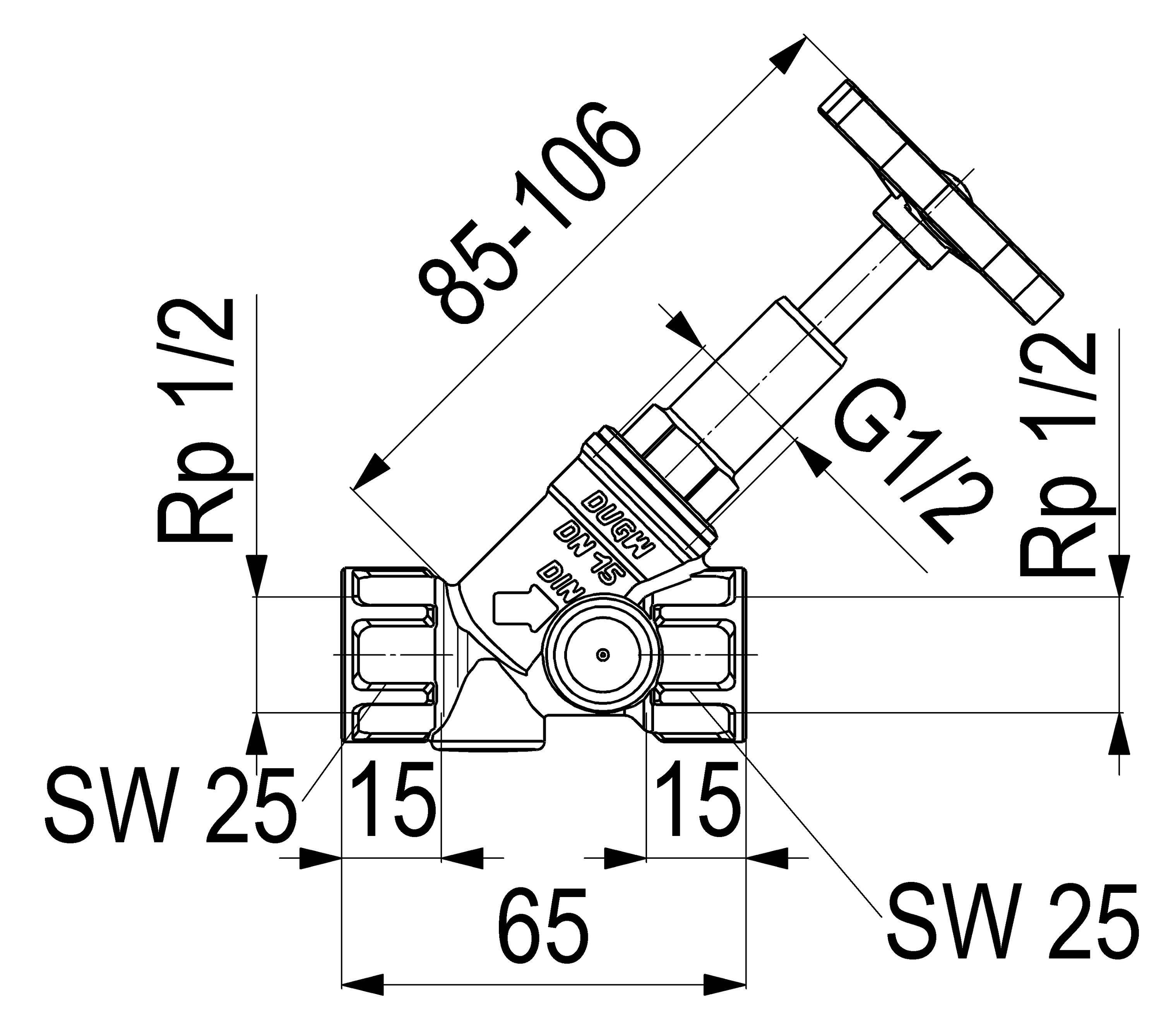 JS Freistromventil Muffenanschluss ohne Entleerung DN15 1/2" Press-Messing DVGW-geprüft