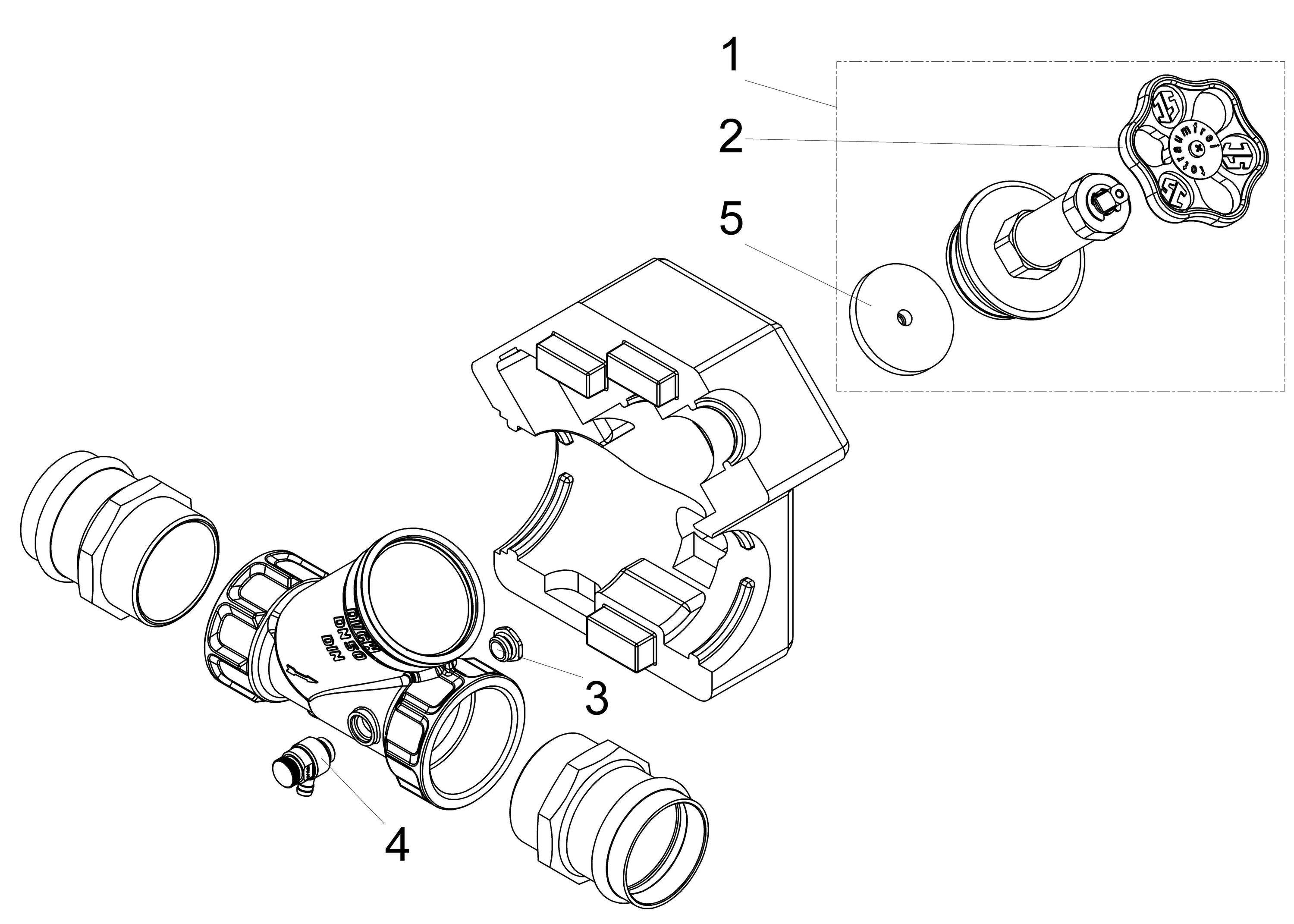 Schlösser Armaturen JS Freistromventil DN50, Pressanschluss 54 mm, Innengewinde, mit Entleerung und Dämmhülse