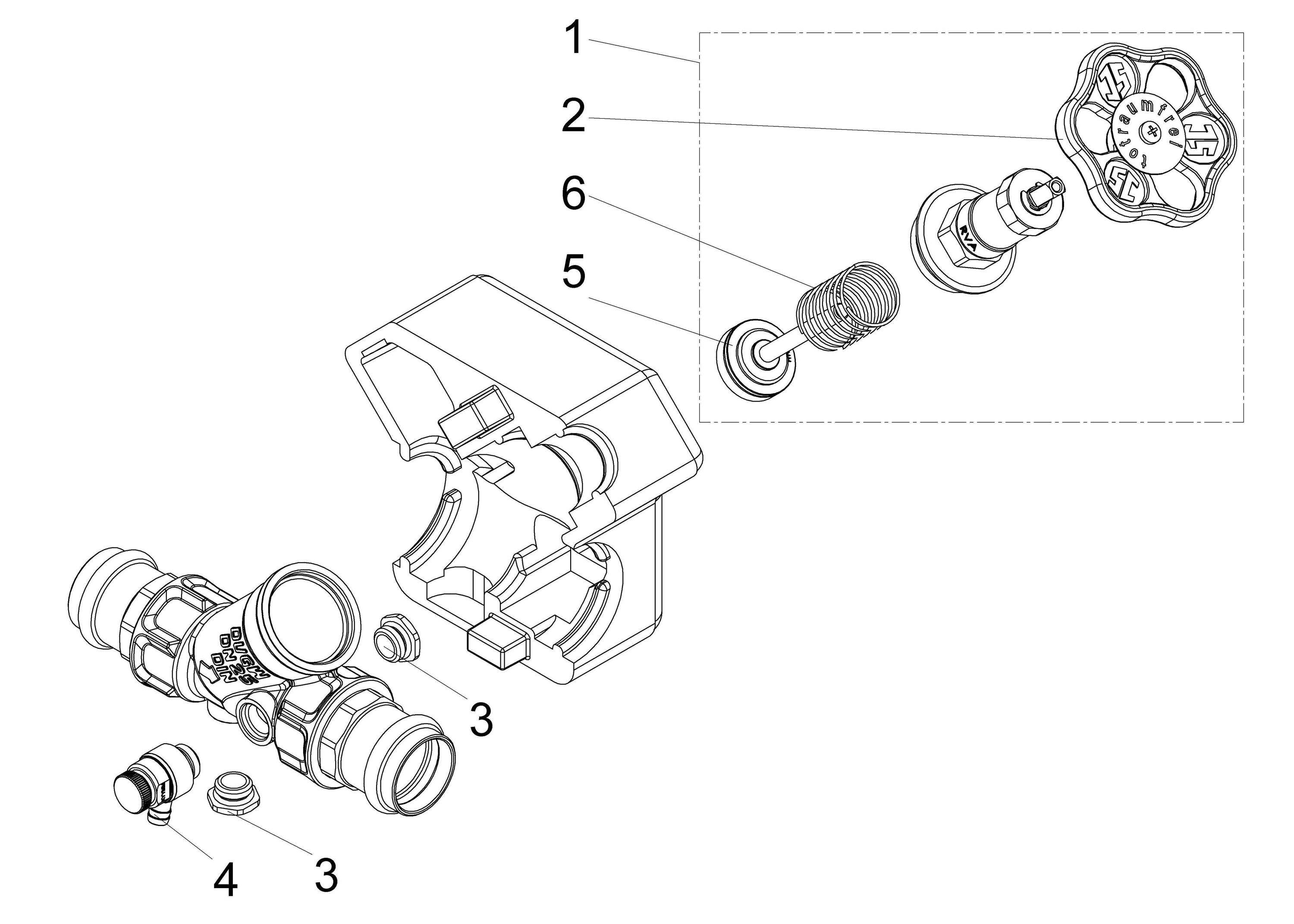 Schlösser Armaturen JS KFR-Ventil DN25, Pressanschluss 28 mm, Innengewinde, mit Entleerung und Dämm-Schale, DVGW geprüft