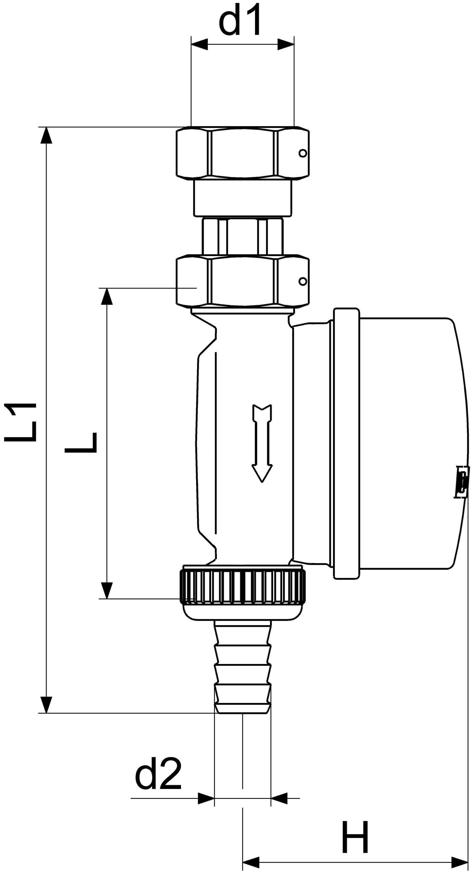 JS Zapfhahnzähler ZAK ohne Haube, Q3 2,5 m³/h, IG 3/4" - AG/Schlauch 1/2"