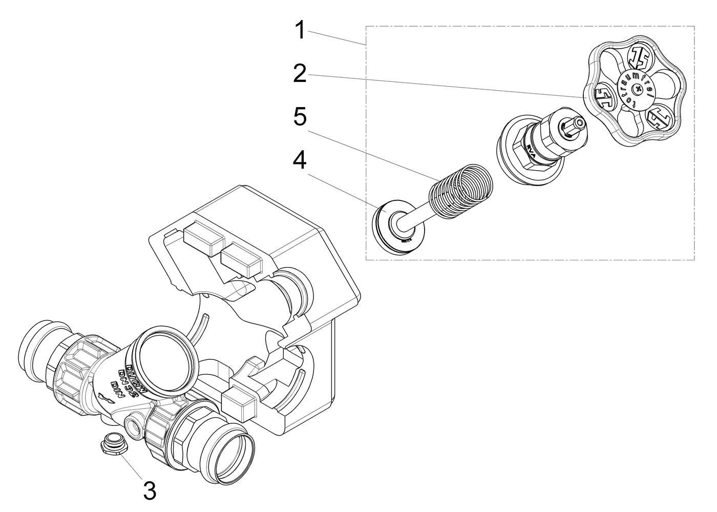 Robinet KFR, raccord pression fileté femelle sans purge, point de consigne, avec clapet de retenue, DN32, PN35, DVGW