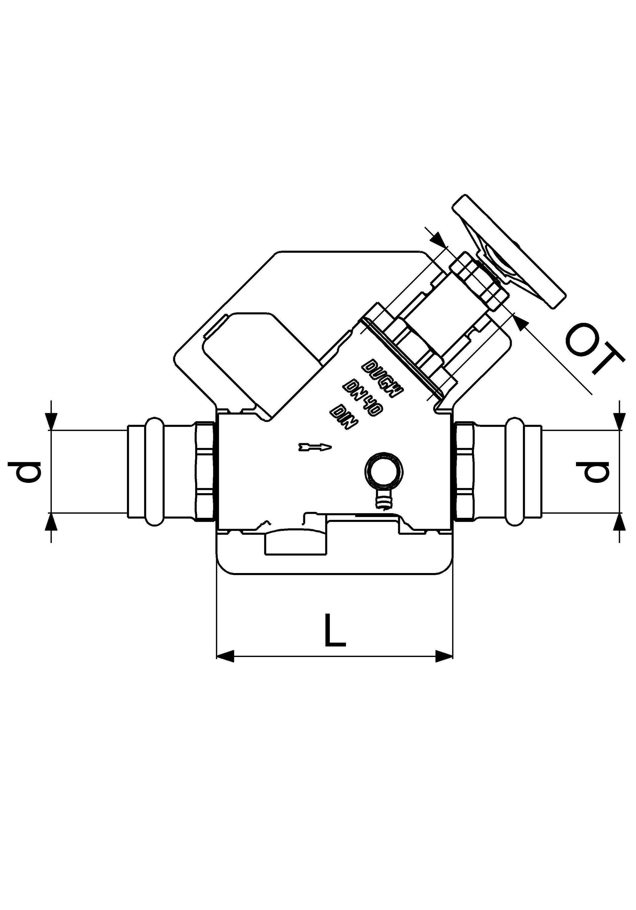 Schlösser Armaturen JS Freistromventil DN40, 42 mm Pressanschluss IG, Entleerung, DVGW-geprüft