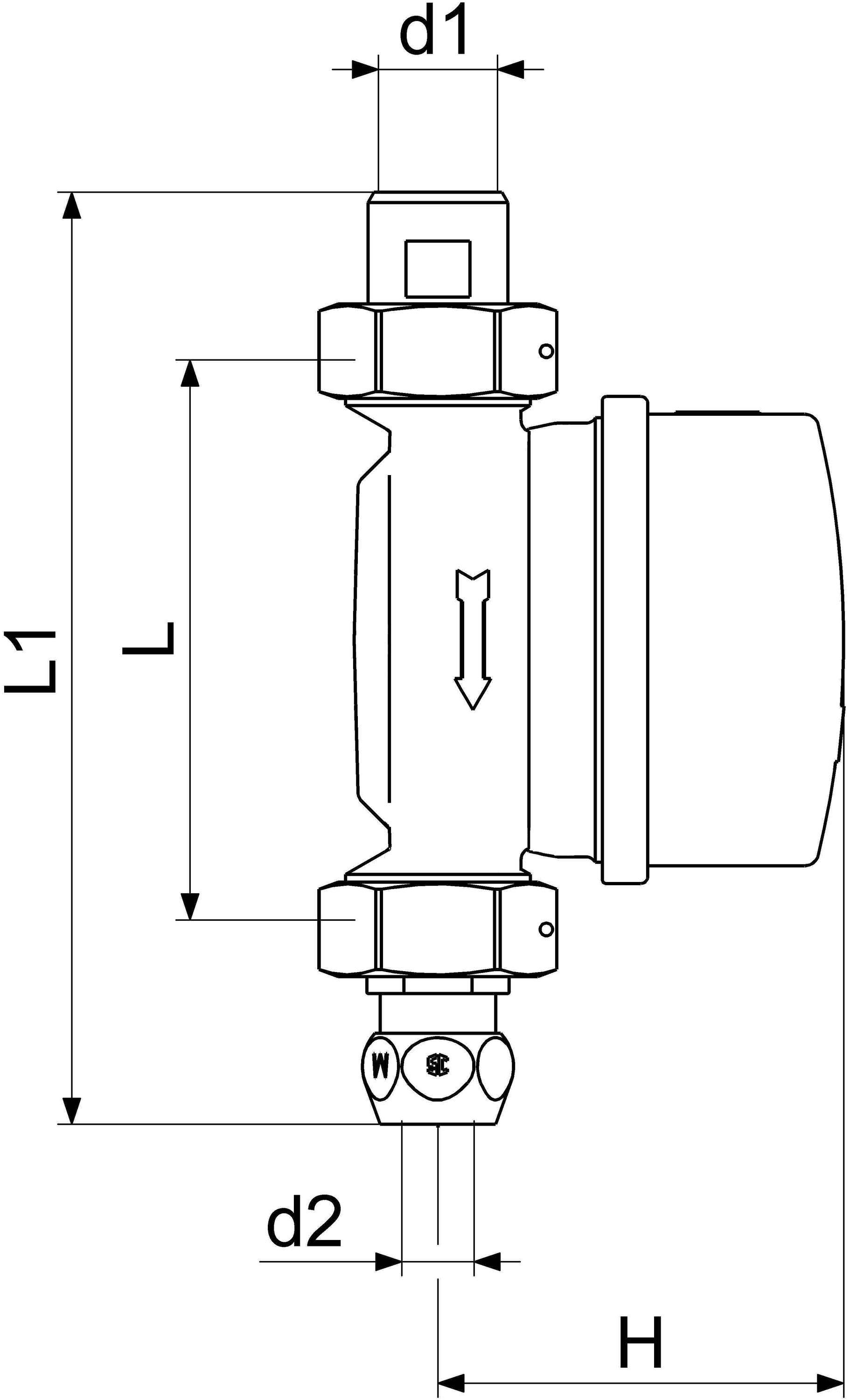 Schlösser Waschtischzähler Bauart WETK, für KW bis 30 Grad C, Q3 2,5m3/h, Eingang 3/8" AG, Ausgang mit Quetschverschr.