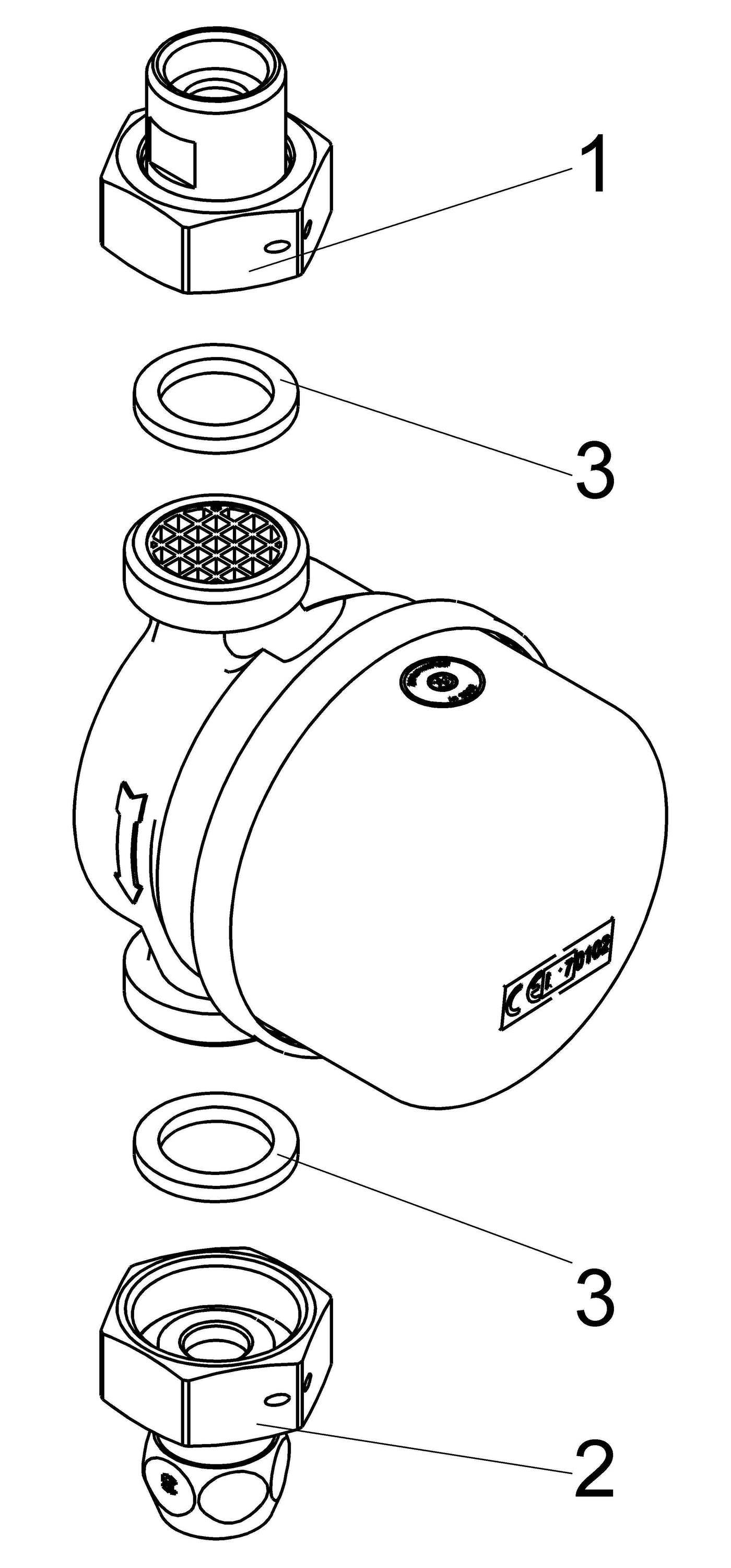 Schlösser Waschtischzähler Bauart WETK, für KW bis 30 Grad C, Q3 2,5m3/h, Eingang 3/8" AG, Ausgang mit Quetschverschr.