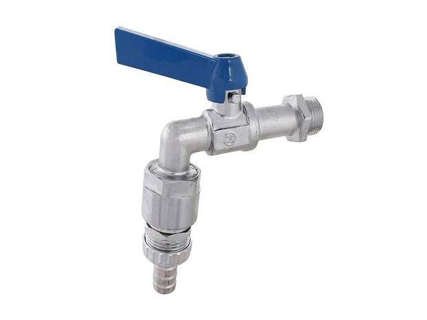 Schlösser Armaturen KUGEL-AUSLAUFHAHN, SCHWER, RB DN15, 1/2", HEBELGR.BLAU, MATT CHR.