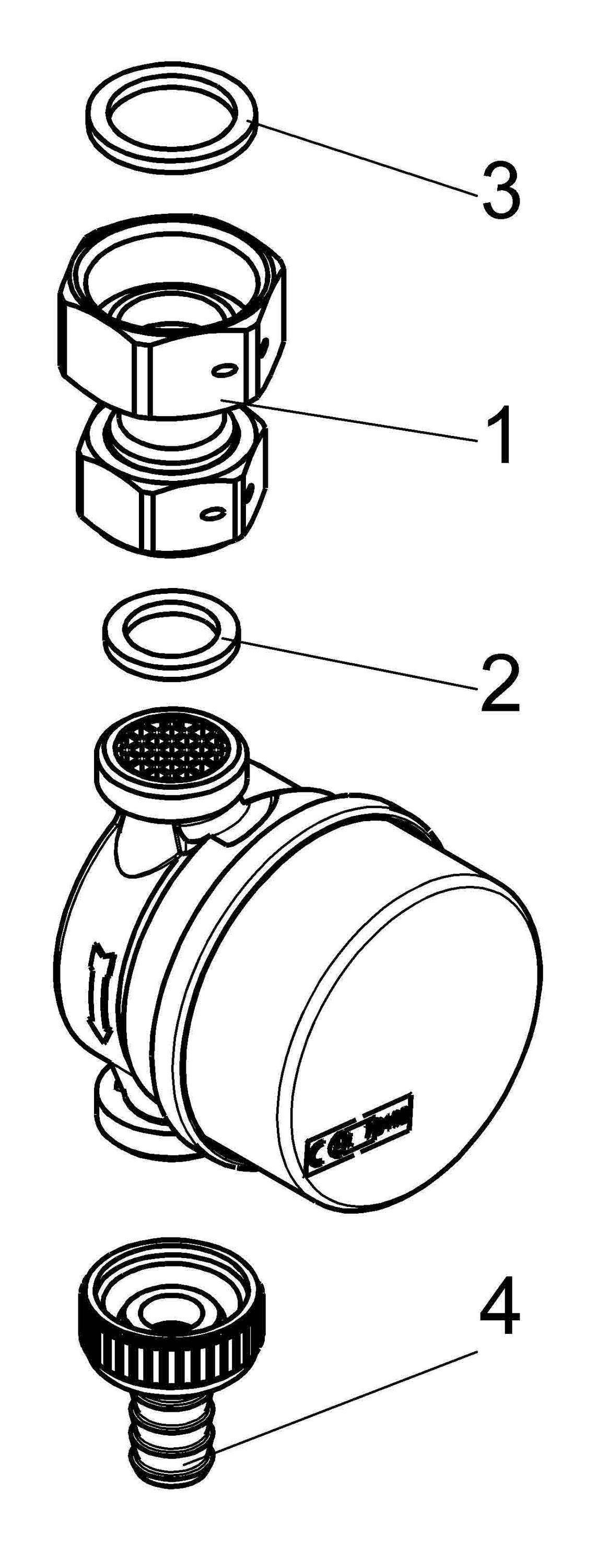 JS Zapfhahnzähler ZA-K ohne Haube, Q3=2,5 m³/h, IG 1", AG 1/2", für Temperaturen bis 30 °C